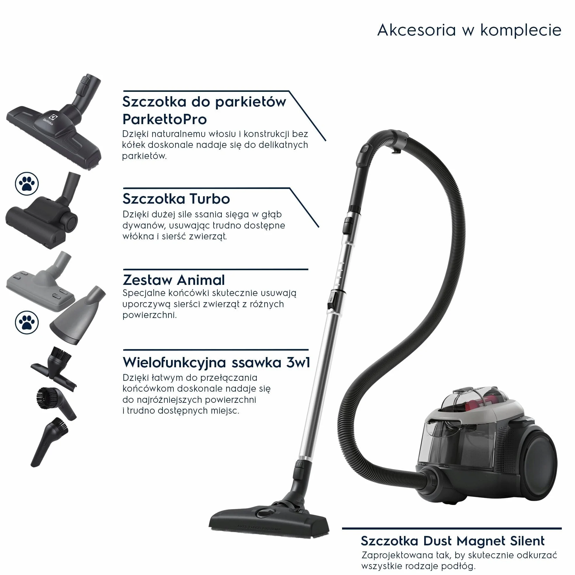Electrolux Odkurzacz Bezworkowy Animal 600 EL61A4UG, doskonale zbiera sierść zwierząt, 6-cio stopniowa filtracja, technologia cyklonowa, 700W, 1,6L, Szary