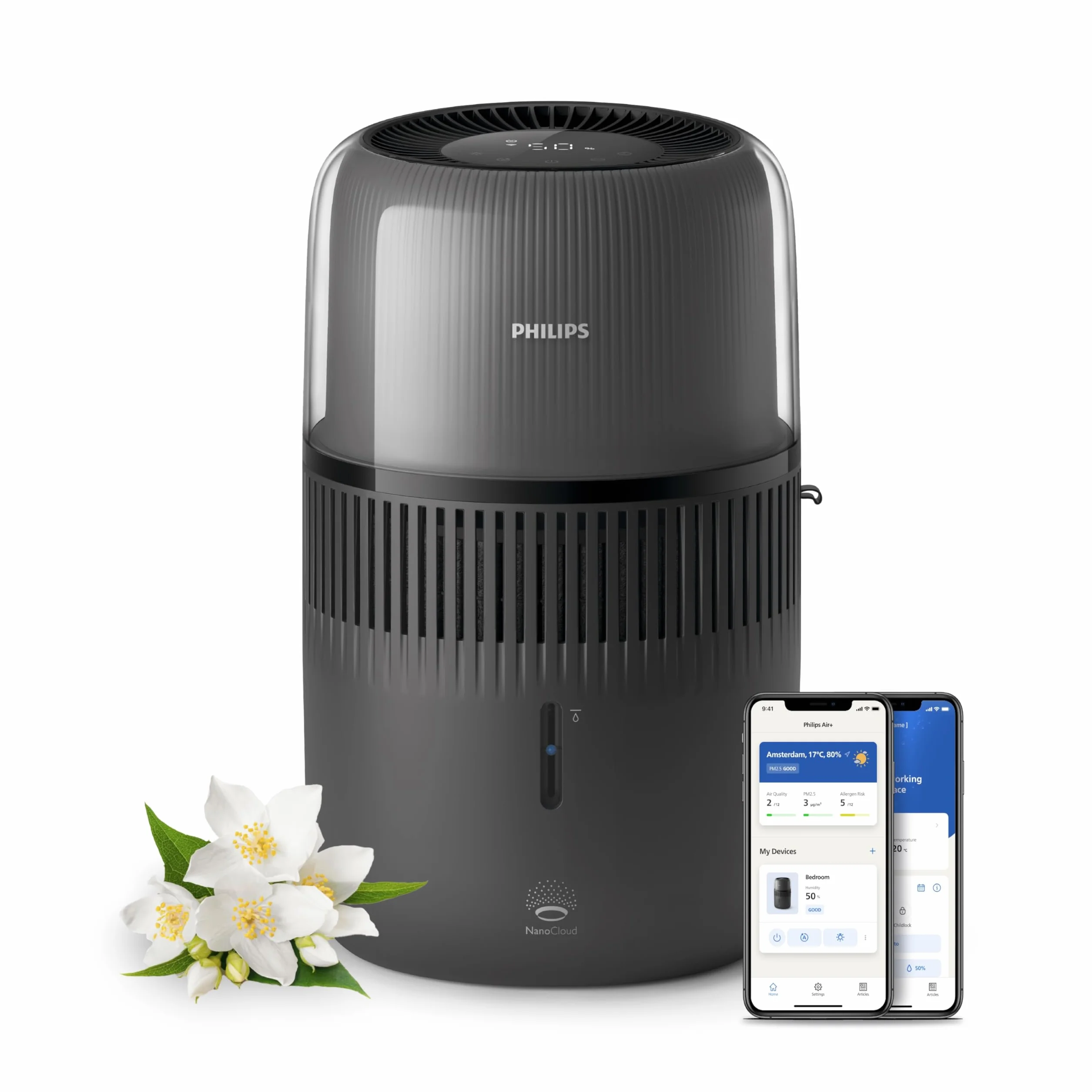 Philips Serii 5000 Nawilżacz Ewaporacyjny 45m² 12dB NanoCloud 300 ml/h 4,5L Czarny HU5600/03