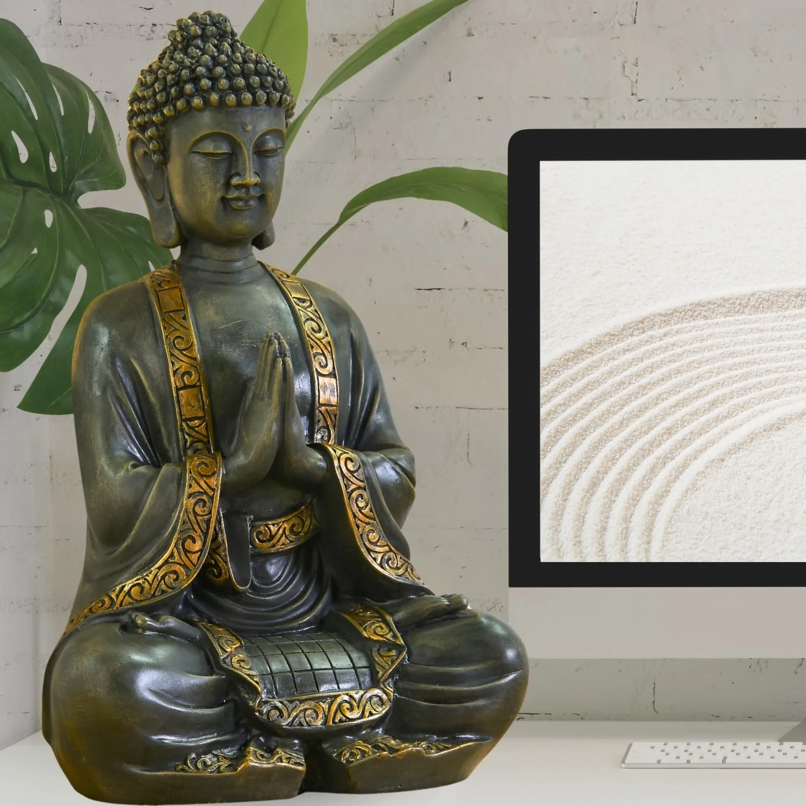 Zen'Light - duży posąg Zen Buddy o wymiarach 40 cm - doskonałe wykończenie, farba z efektem patyny, żywica - piękny przedmiot dekoracyjny i Feng Shui do domu