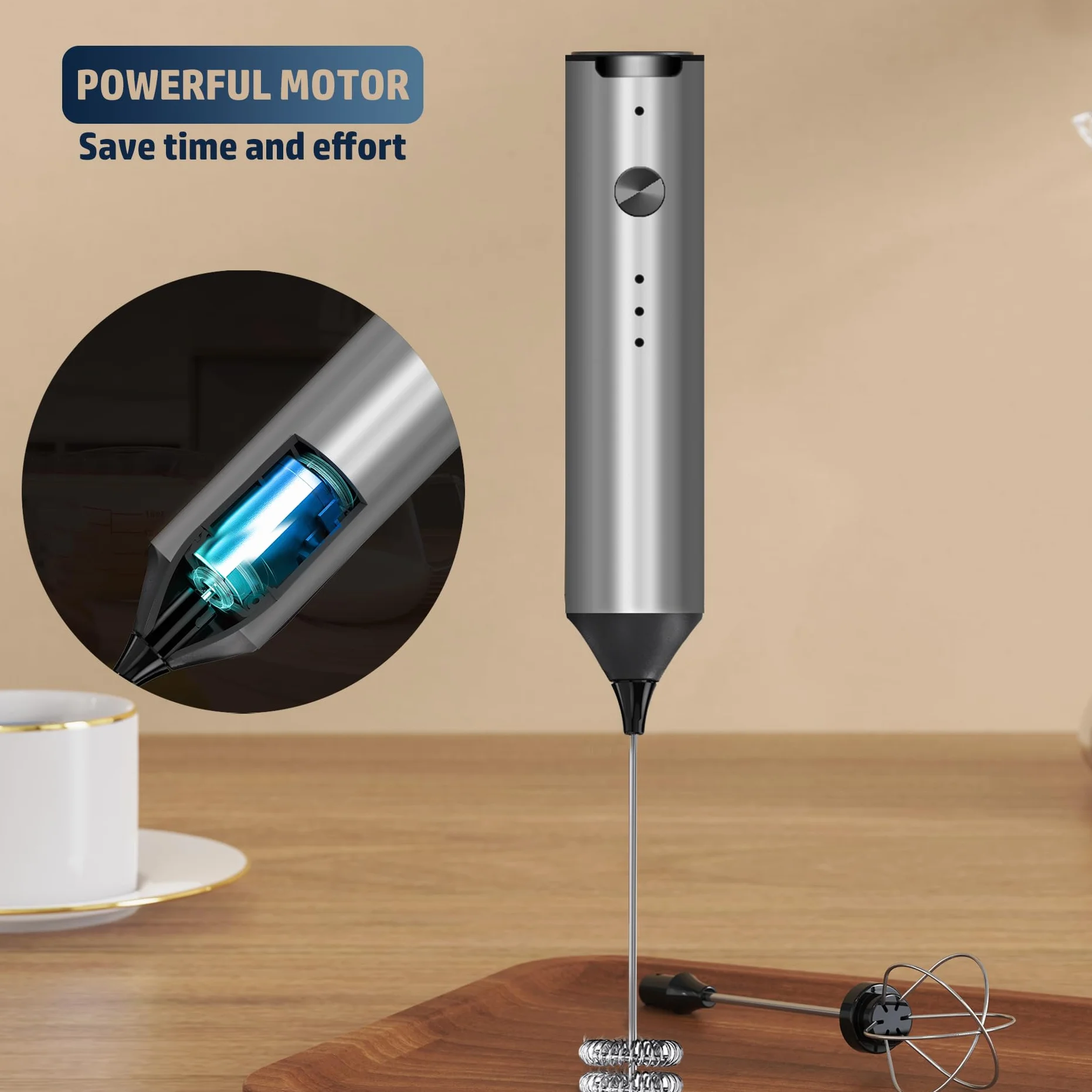 Ręczny spieniacz do mleka, akumulatorowy blender elektryczny typu C Spieniacz do kawy, 3 prędkości mieszania Mini spieniacz do mleka Blender do napojów z 2 wiskerami do kawy Matcha Smoothie Latte