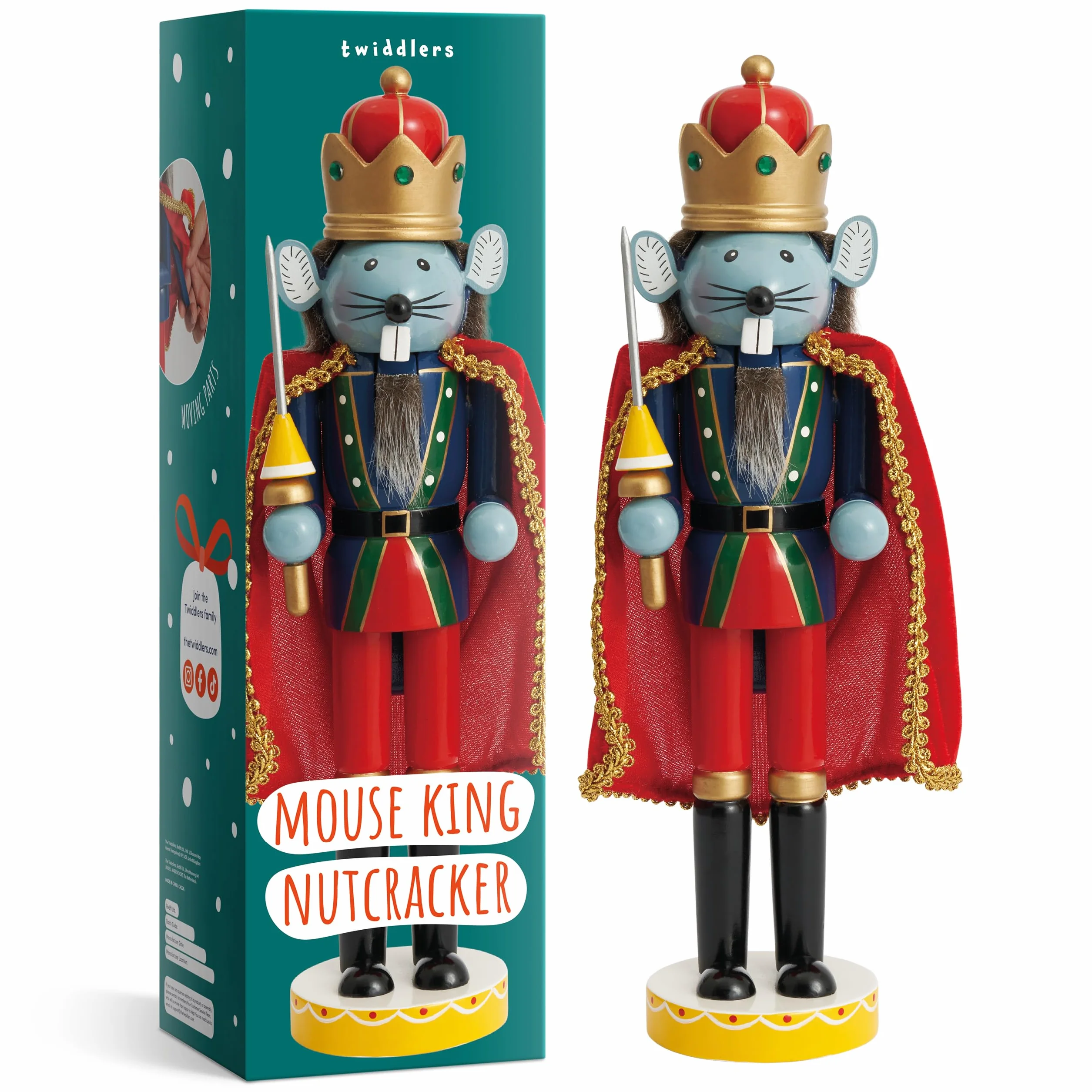 THE TWIDDLERS - Świąteczny dziadek do orzechów żołnierz 30 cm / 12 cali w świątecznych kolorach, szlachetne drewno sosnowe, tradycyjna klasyczna dekoracja drzewa z ruchomymi częściami