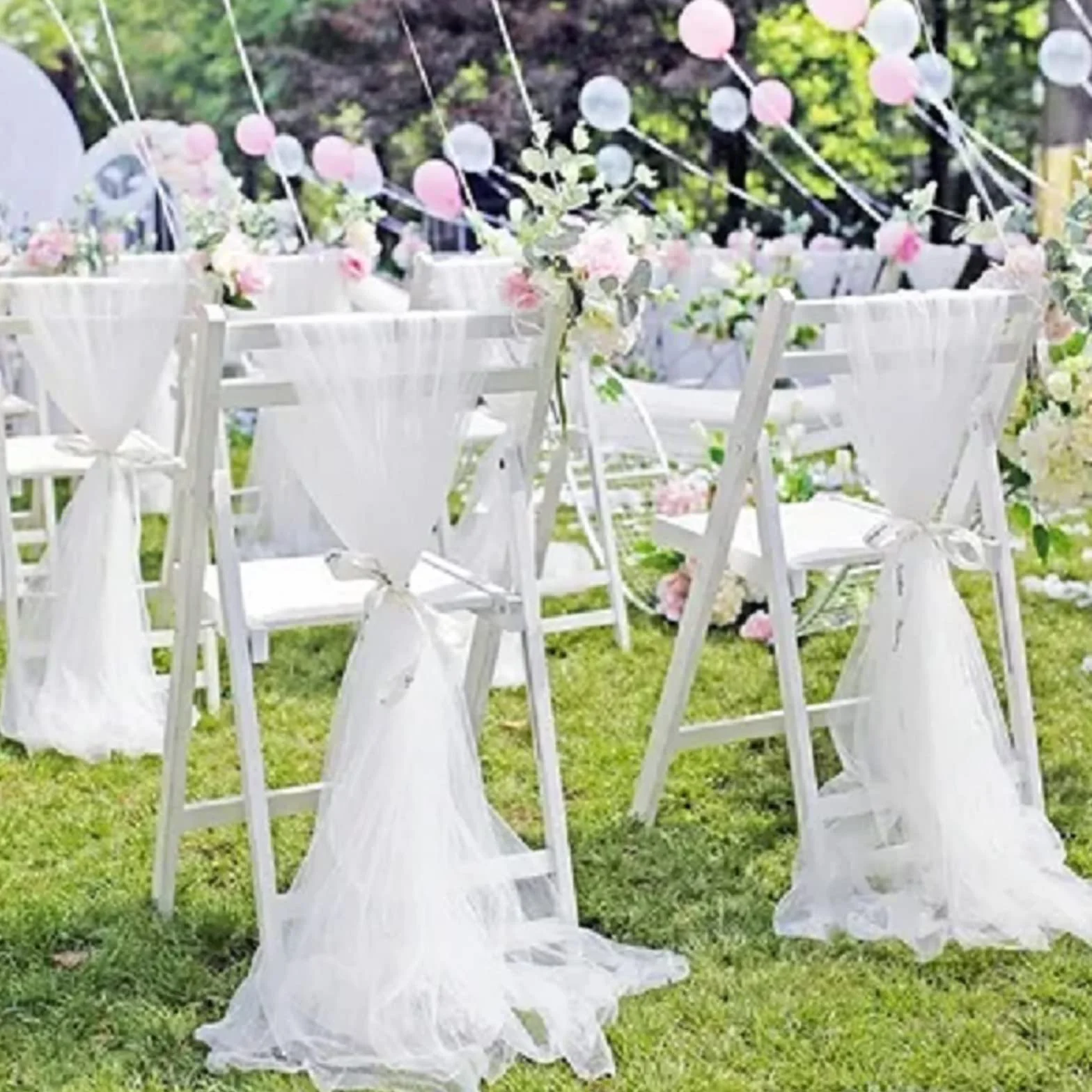 Tiul pokrowiec na krzesło, zestaw 4 szt., przędza mleczna, długi tiul, wysokie pokrowce na krzesło, na wesele, baby shower, dekoracja