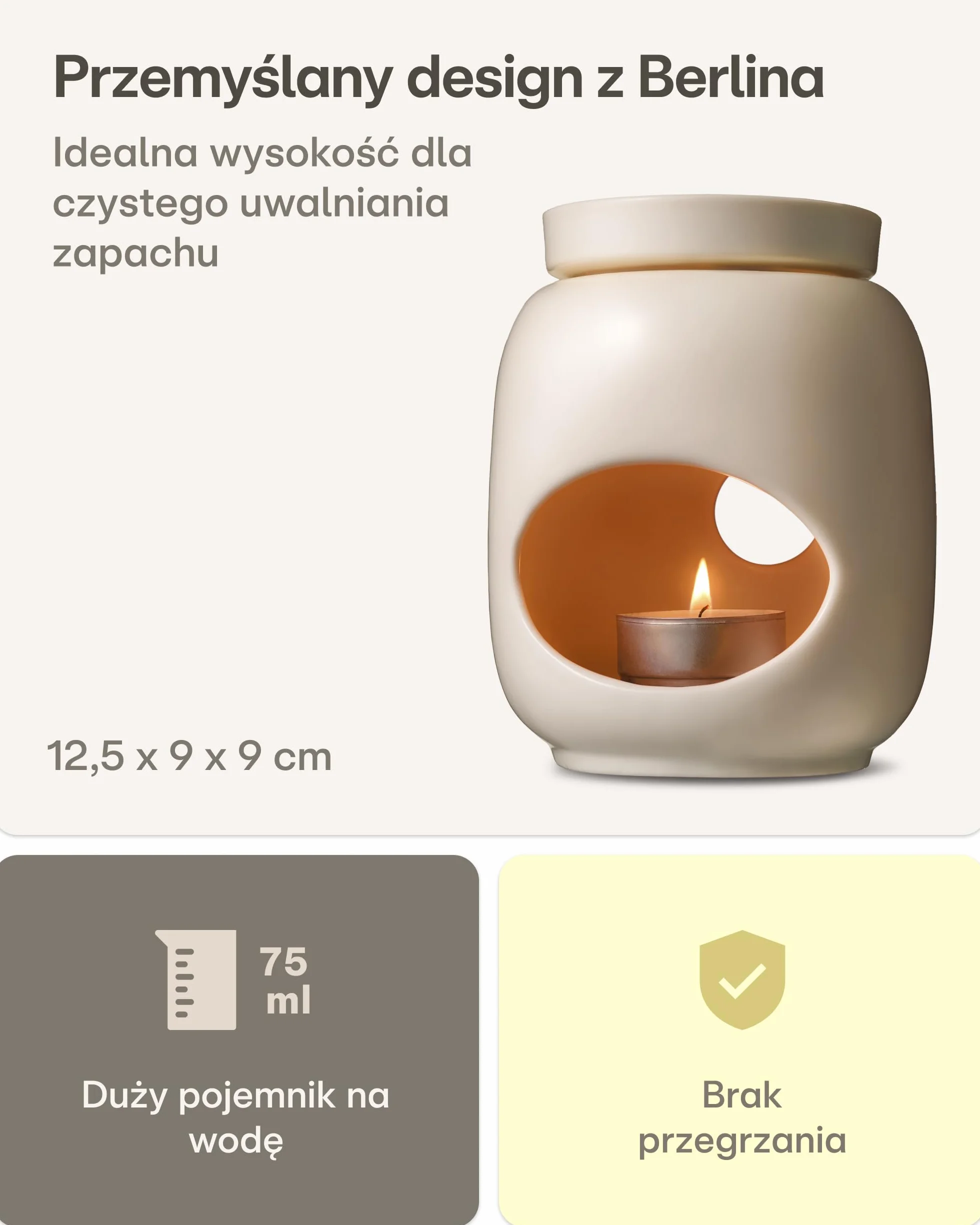 Praknu Ceramiczny Kominek na Podgrzewacz 75 ml – Delikatne Odparowywanie Olejków Eterycznych i Wosków Zapachowych – Długotrwały Zapach – Biały