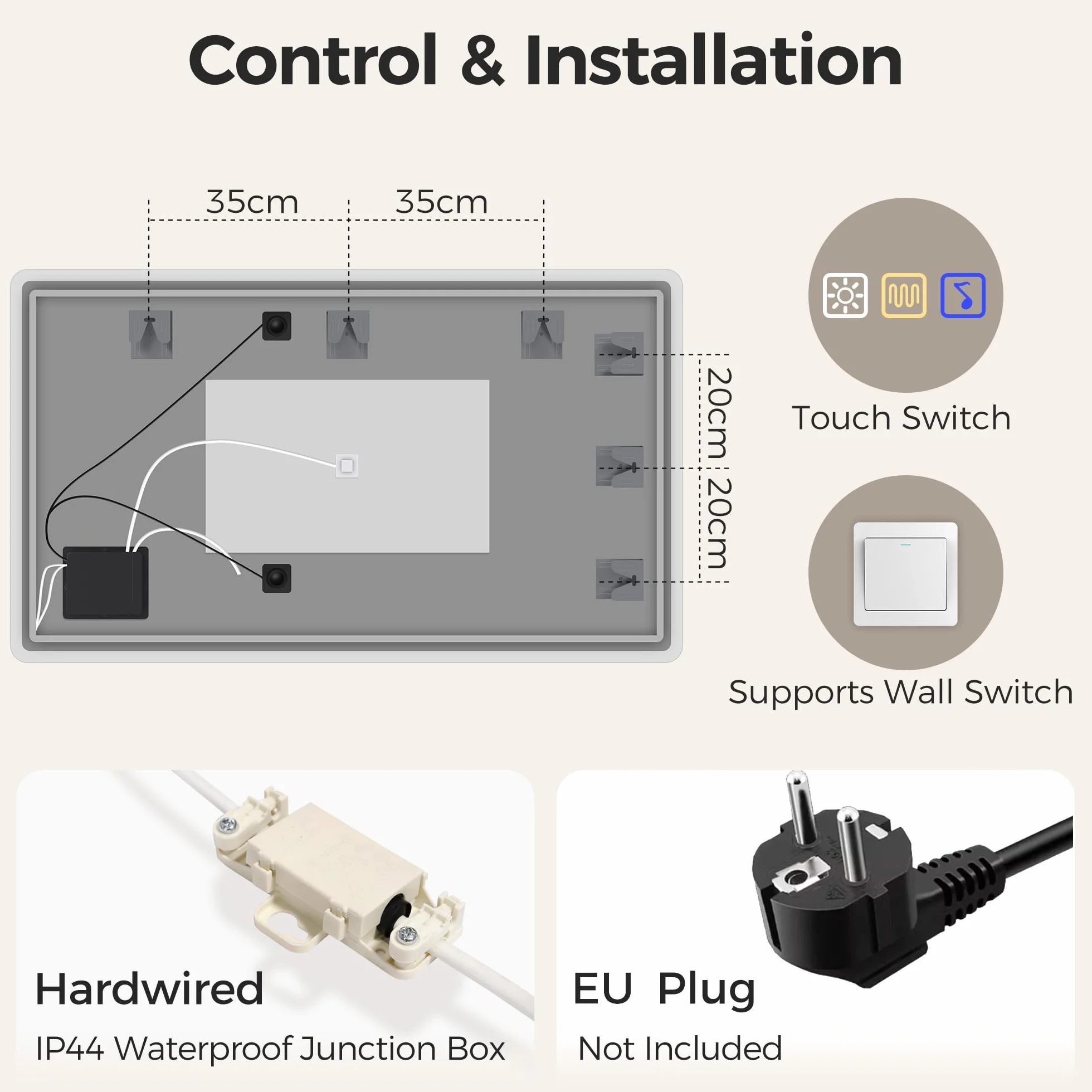 STARLEAD Lustro-łazienka ze światłem i Bluetooth 120x70cm, lusterka-duże z LED, przeciwmgielne, ściemniane, 3 kolory światła, pamięć, IP44, szkło hartowane HD, poziome/pionowe