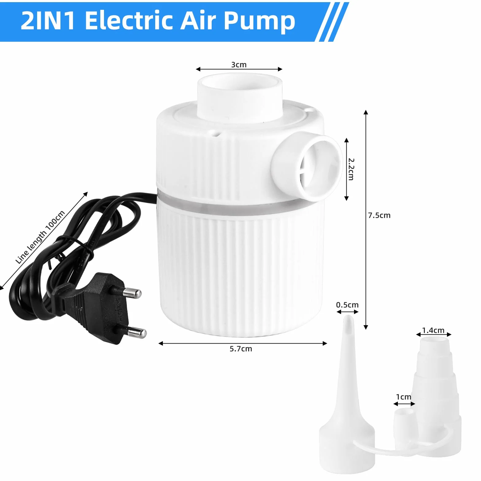 Nadmuchiwany materac dmuchany i dmuchany, przenośna pompa próżniowa 2 w 1, 30 W AC 220-240 V Elektryczny pompka z 3 końcówkami, nadmuchiwany materac do zabawek plażowych, worek próżniowy