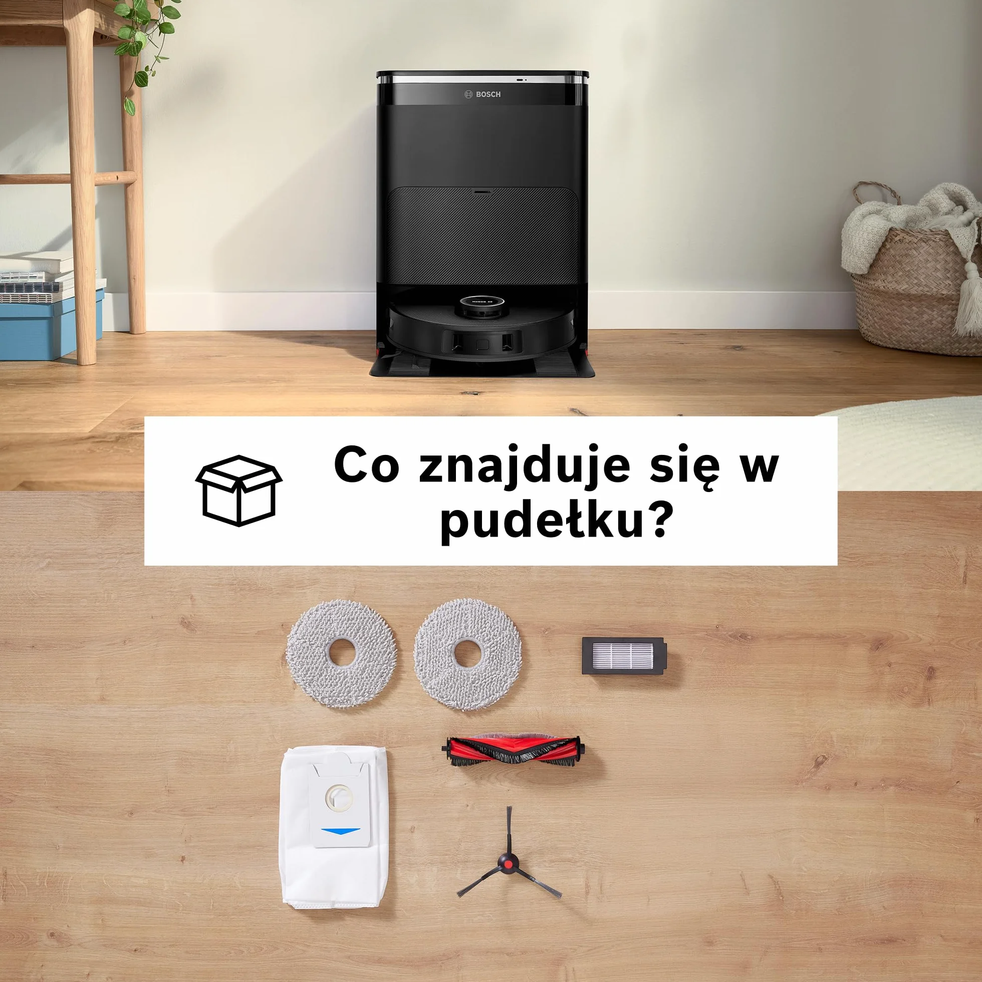 Bosch Spotless Max Cam Robot sprzątający, moc ssania 11000Pa, stacja czyszcząca, Smart Vision, Home Connect, czarny