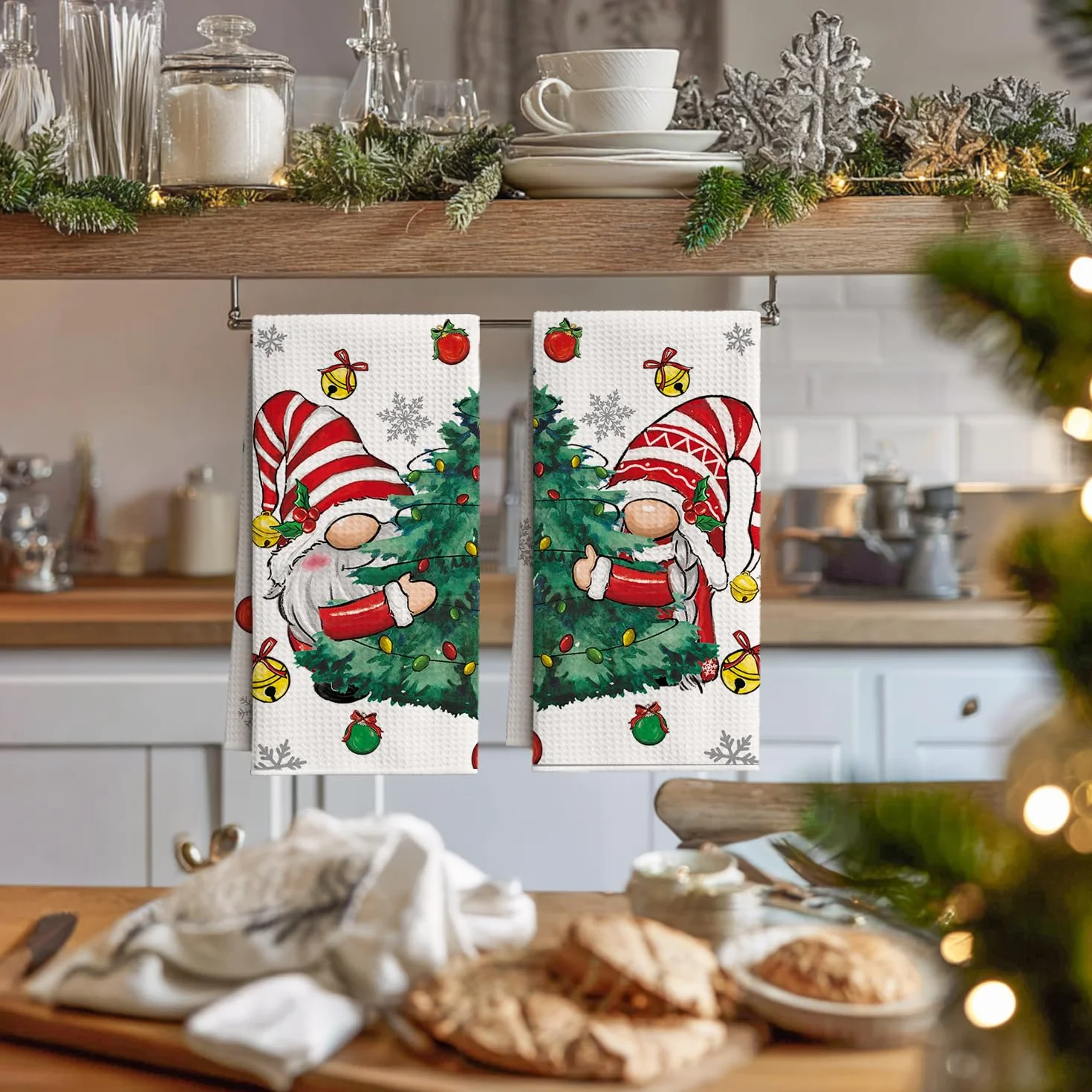 Artoid Mode Drzewa płatki śniegu GNOME Bar Boże Narodzenie ręczniki kuchenne ścierki do naczyń, 42 x 65 cm mikrofibra chłonne ręczniki Xmas kuchnia dekoracja 2 szt