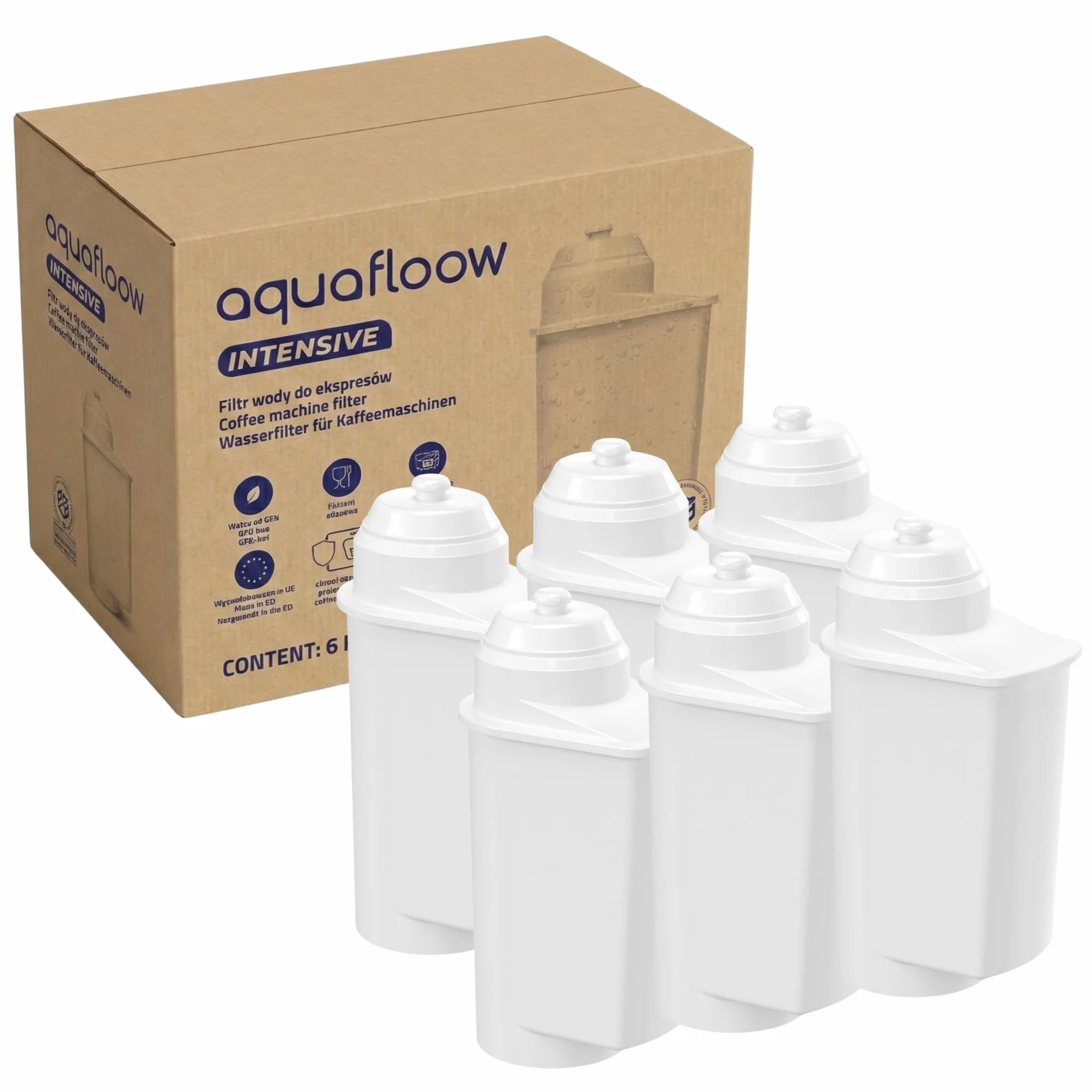 Aquafloow filtr wody do ekspresów automatycznych Siemens® – zgodny z BRITA® Intenza 575491, Siemens TZ70003/TZ70033, Bosch® TCZ7003/TCZ7033 – EQ6/EQ9/EQ500/EQ700 – (6x) wkład zamienny