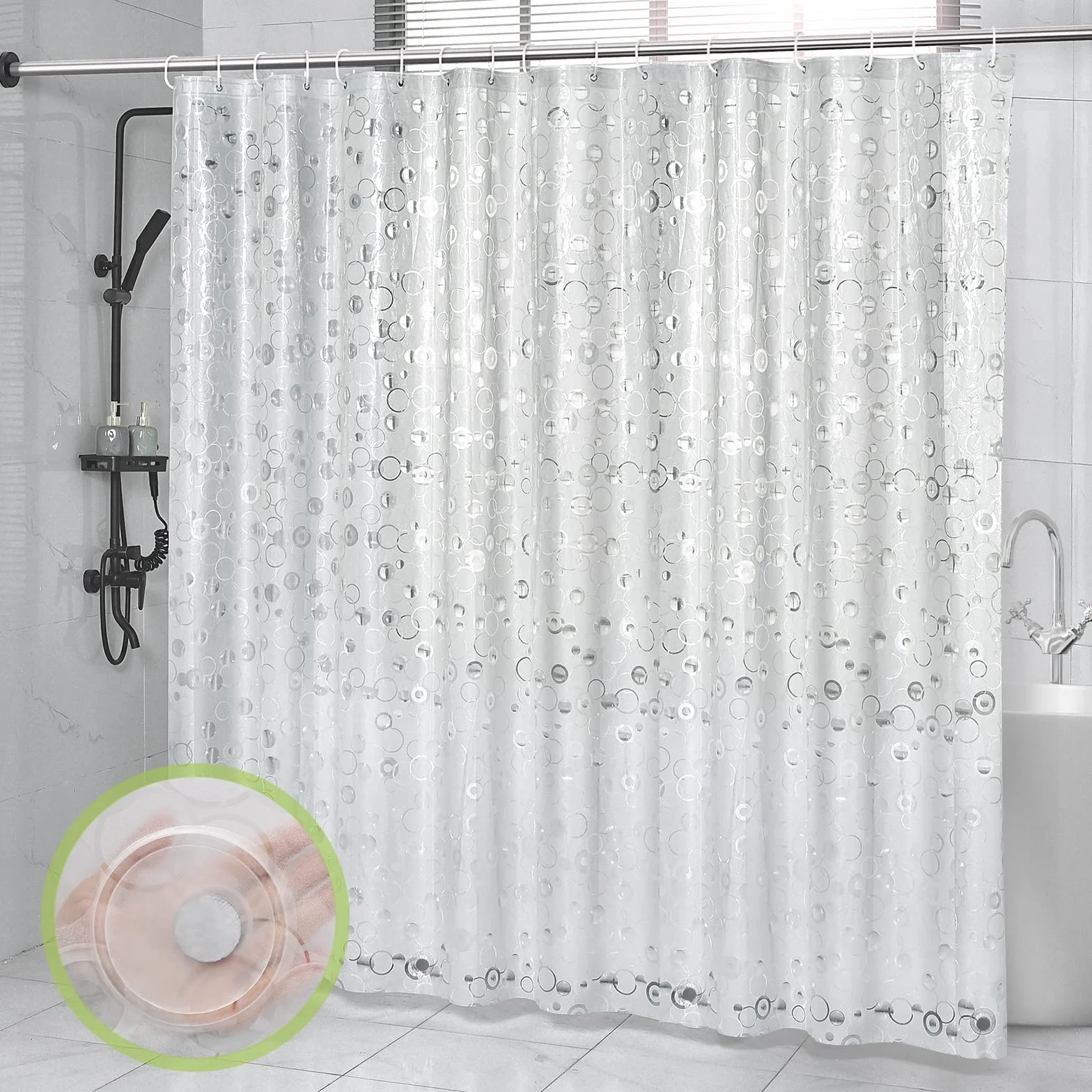 OTraki Zasłona prysznicowa 240 x 200 cm, półprzezroczysta, wodoodporna, odporna na pleśń, 0,18 mm, gruba, matowa, łazienkowa z 16 haczykami do wanny Shower Curtain