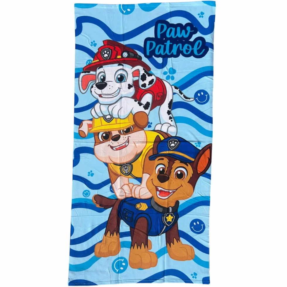 CARTOON Ręcznik plażowy z paw patrolem dla dzieci 70 x 140 cm mikrofibra 100% poliester 245 g/m2 chłonny i szybkoschnący, lekki i kompaktowy, idealny na plażę i basen Design pościg Marshall Rubble