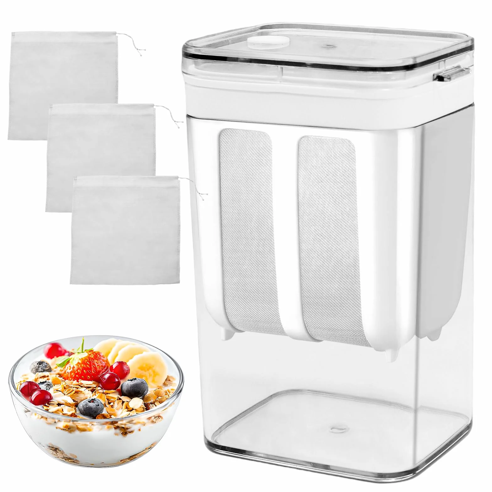 Greckie sitko do jogurtu 1100 ml, urządzenie do przygotowywania jogurtu z pokrywką i drobnym sitkiem ze stali nierdzewnej, wielokrotnego użytku, separator serwatki do produkcji greckiego jogurtu, sera