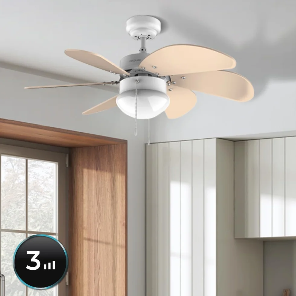Cecotec Wentylator sufitowy EnergySilence Aero 3600 Vision Światło słoneczne 50 W 36” z lampą, 3 prędkości, 6 odwracalnych łopatek, tryb zima-lato i łatwa obsługa.
