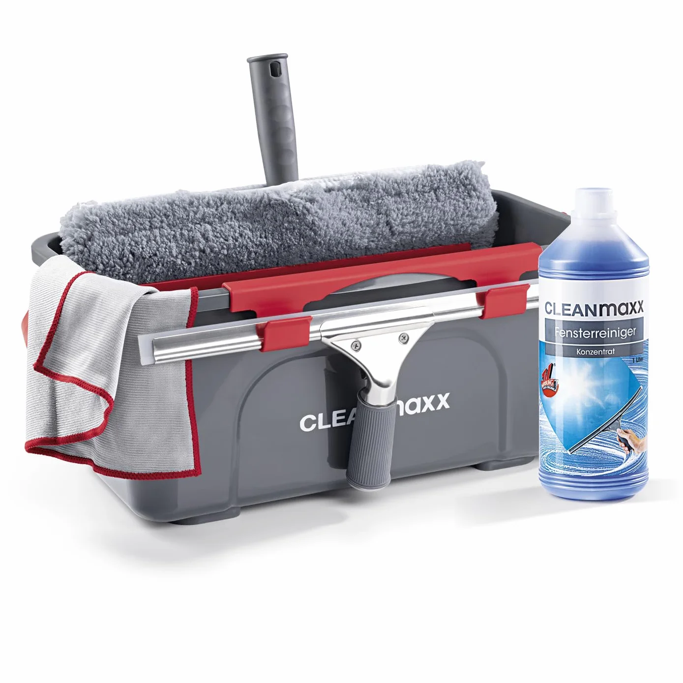 CLEANmaxx 7-częściowy zestaw do czyszczenia okien bez smug, ściągacz, wiadro, ściereczka z mikrofibry