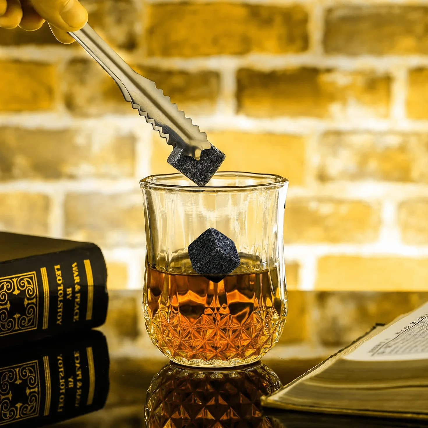 kamienie do whisky i szklanki, zestaw prezentowy dla mężczyzn, 8 granitowych kamieni do whisky + 2 kryształowe szklanki do whisky i aksamitna torba, na Dzień Ojca, Boże Narodzenie, prezent urodzinowy, prezent dla taty, chłopaka