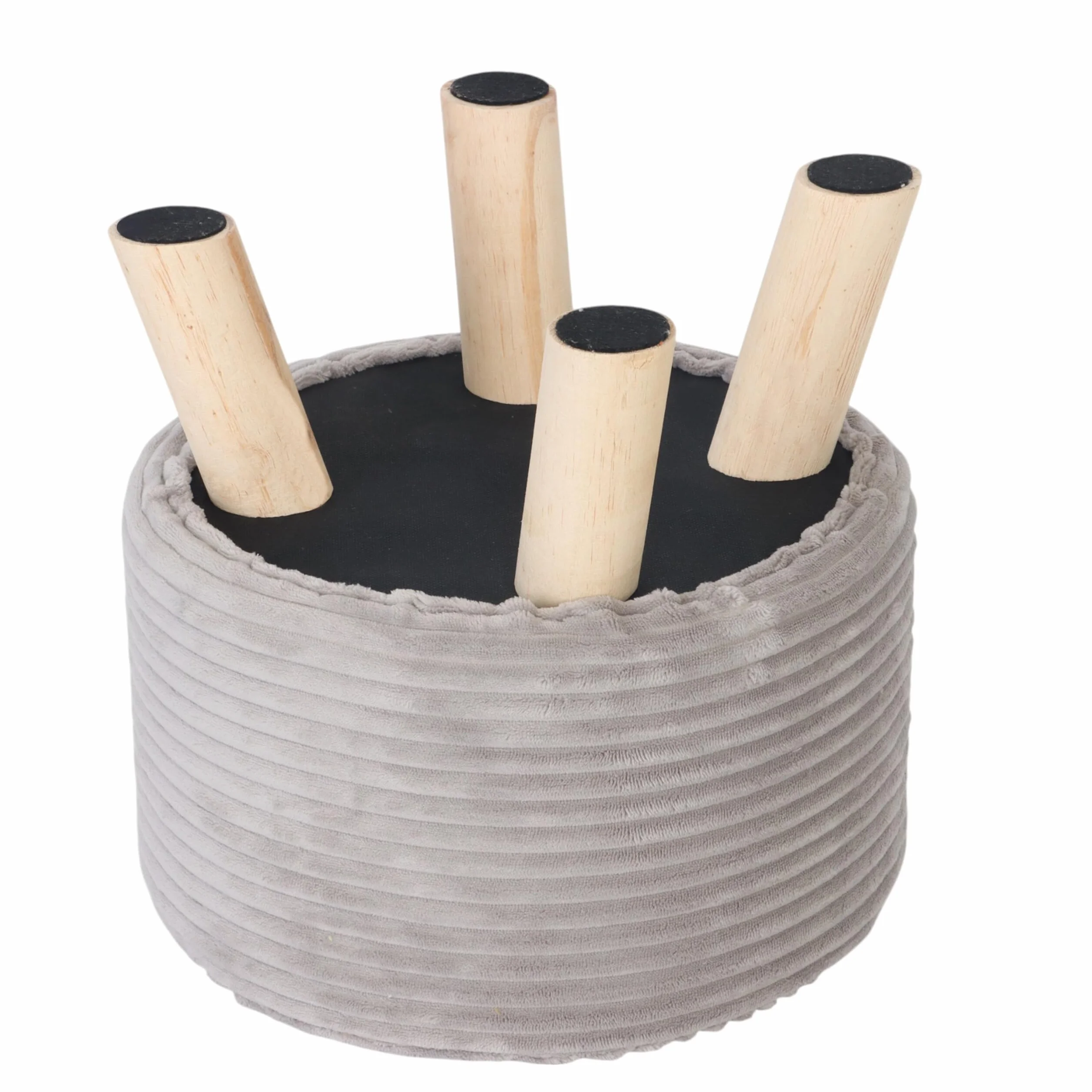 Relaxdays Taboret Cord, drewniane nogi, wyściełane, wys. x śr.: 30 x 30 cm, okrągły, taboret do siedzenia, podnóżek, salon, jasnoszary/naturalny