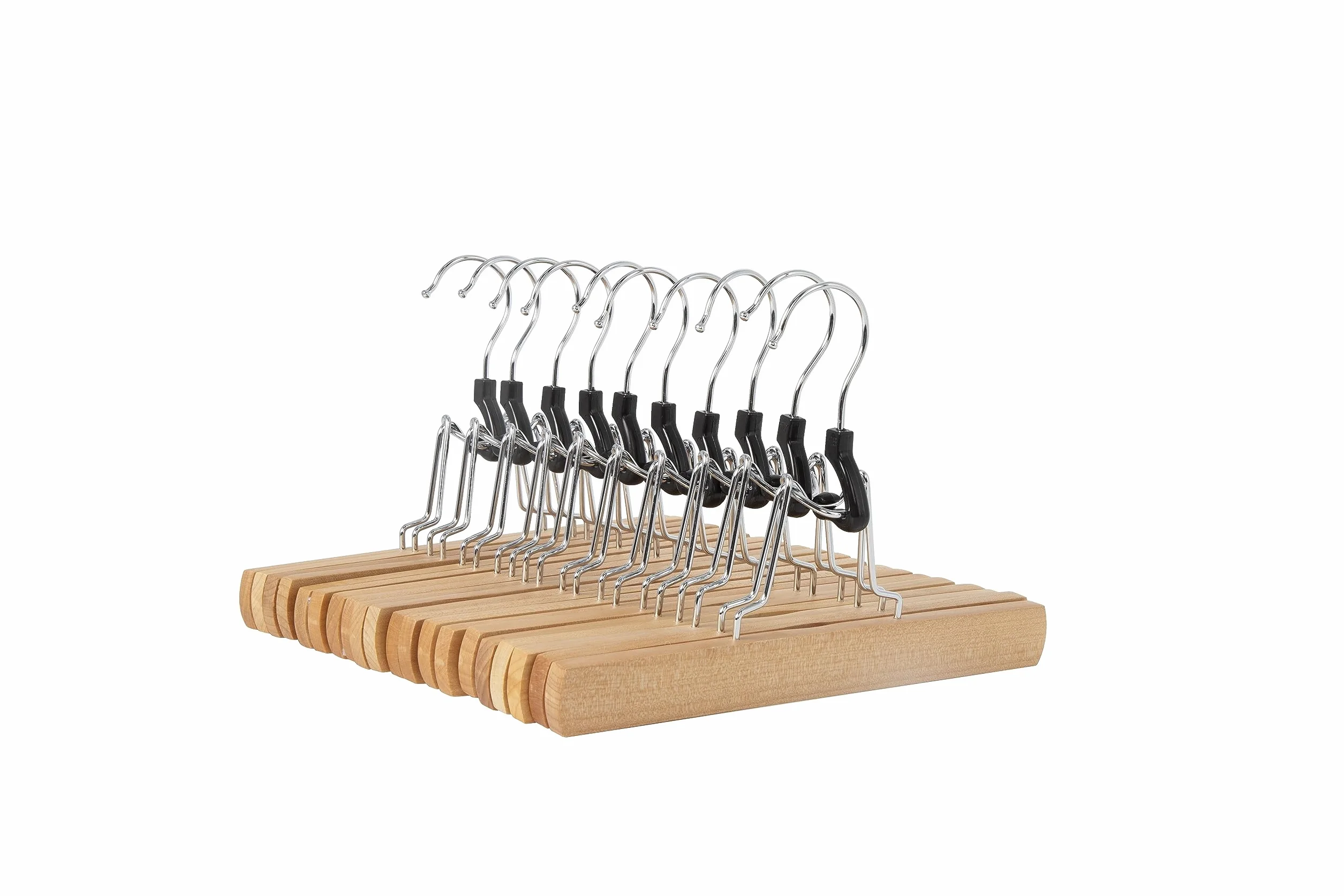 Amazon Basics Drewniane wieszaki na spodnie, 25 cm, kolor naturalny, opakowanie 10 sztuk