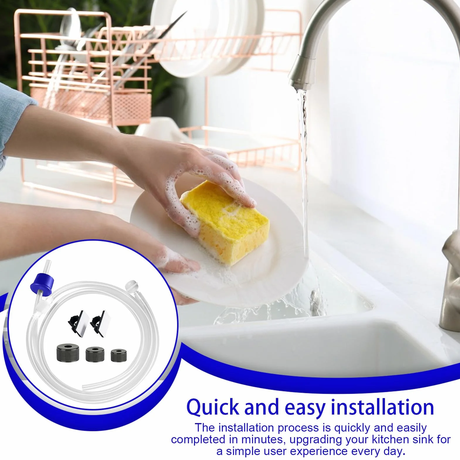 Sink Soaps Dispenser Tube Kit, Silicone Dish Soap Hose, Long Refill Extension Tube, Flexible Leak-Proof Connection, Easy Installation Design for Kitchen, Bathroom, Hotel Use