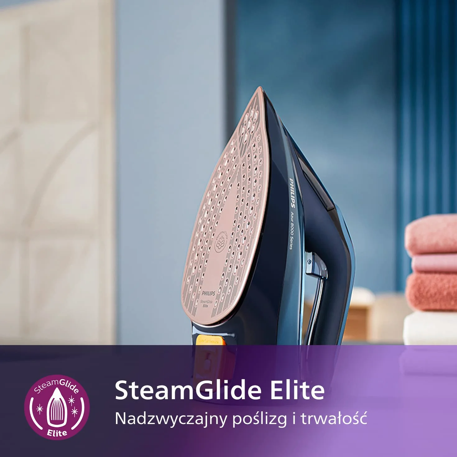 Philips Żelazko Parowe Azur z Serii 8000-55 g/min Ciągłej Pary, 240 g Steam Boost, 3000 W, Technologia OptimalTEMP, SteamGlide Elite, Light Blue (DST8020/20)