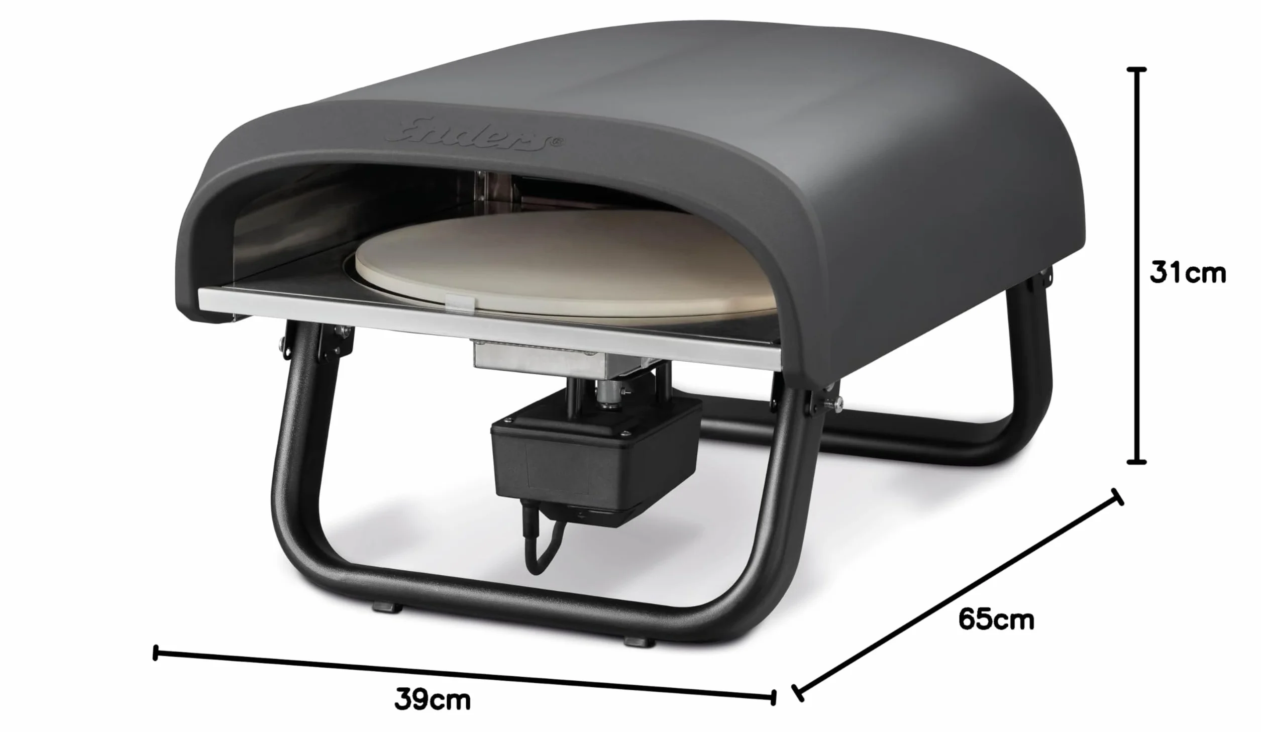 Enders® Piec do pizzy Paco™ Rotate, okrągły kamień do pizzy, termometr, palnik do pizzy, palnik ze stali nierdzewnej, 4 kW, kordieryt do pizzy 30,5 cm, obrotowy, bezstopniowo regulowany palnik ze