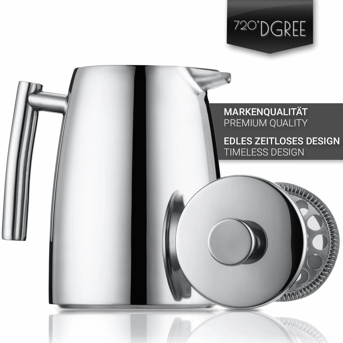 720°DGREE French Press "Sunrise" - izolowana kawiarnia z podwójnymi ściankami, premium ze stałym filtrem, na 4-8 filiżanek świeżo parzonej