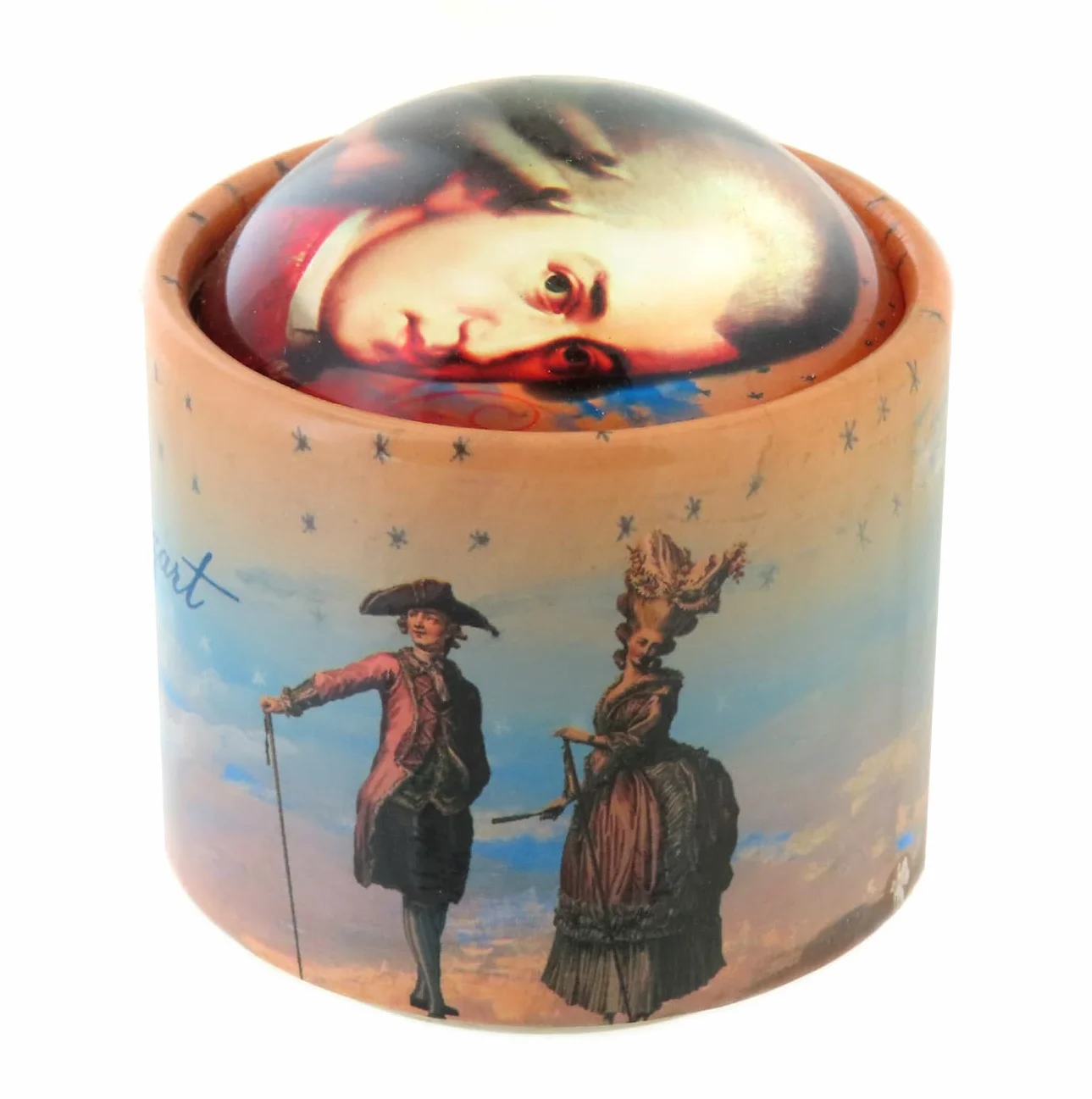 Lutèce Creations Animowana pozytywka/pozytywka z kartonu sprężynowego ze szklanym półglobusem z rysunkiem w jaskrawych kolorach - Zaczarowany flet (W. A. Mozart).