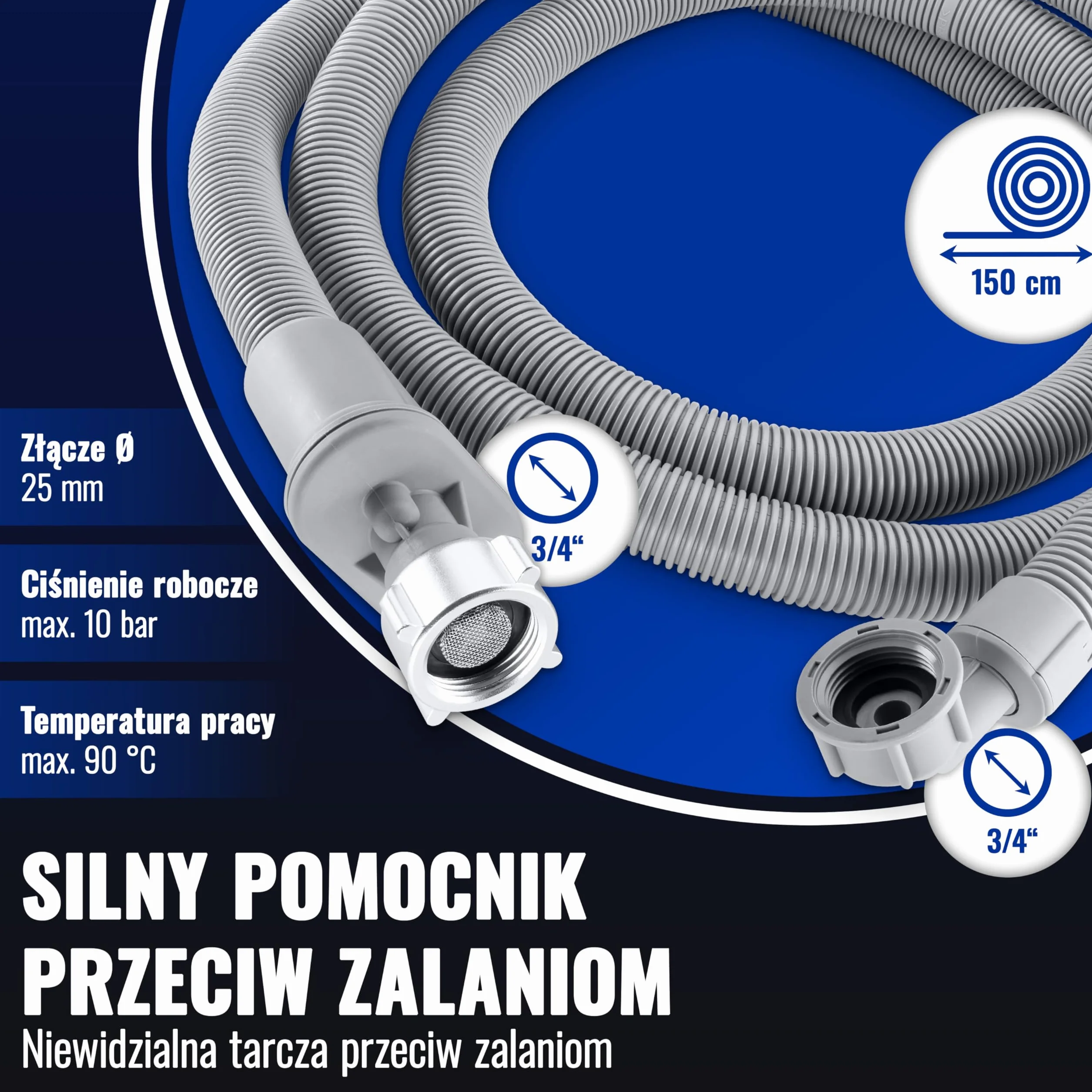 Poppstar 1,5m wąż do pralki (wąż dopływowy z funkcją Aquastop do pralki lub zmywarki), ze złączem 3/4 cala