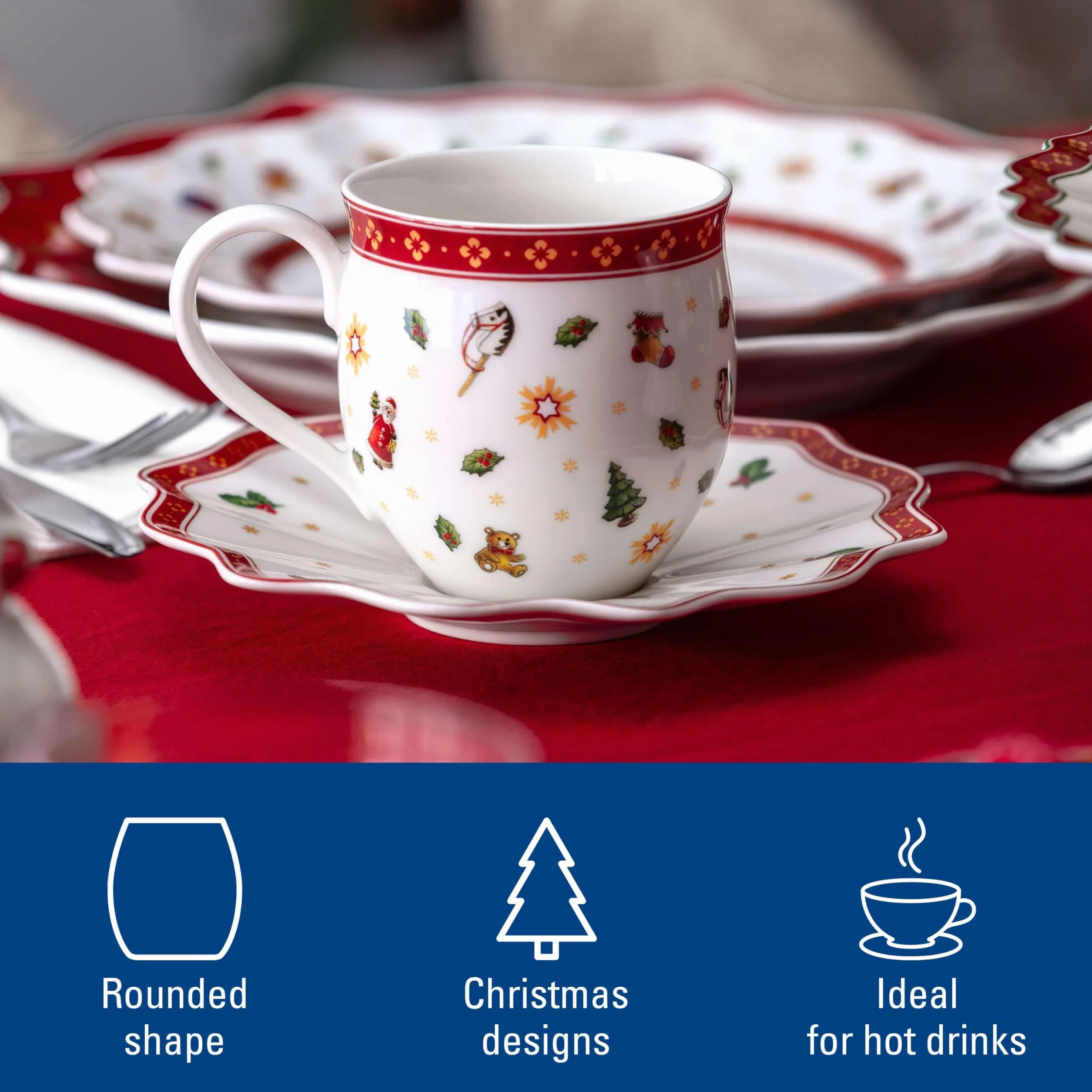 Villeroy & Boch – Toy's Delight kubek z uchem, kubek, filiżanka bożonarodzeniowa, filiżanka do kawy, kubek do gorących napojów, filiżanka na zimę, świąteczny kubek do kawy, porcelana