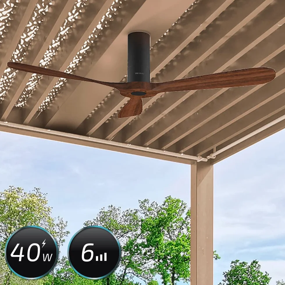 Cecotec Wentylator sufitowy z pilotem i Wifi EnergySilence Aero 5500 Black Aqua Connected. 40 W, Średnica 52", 3 łopatki, Ochrona IP44, Tryb zimowo-letni, Timer