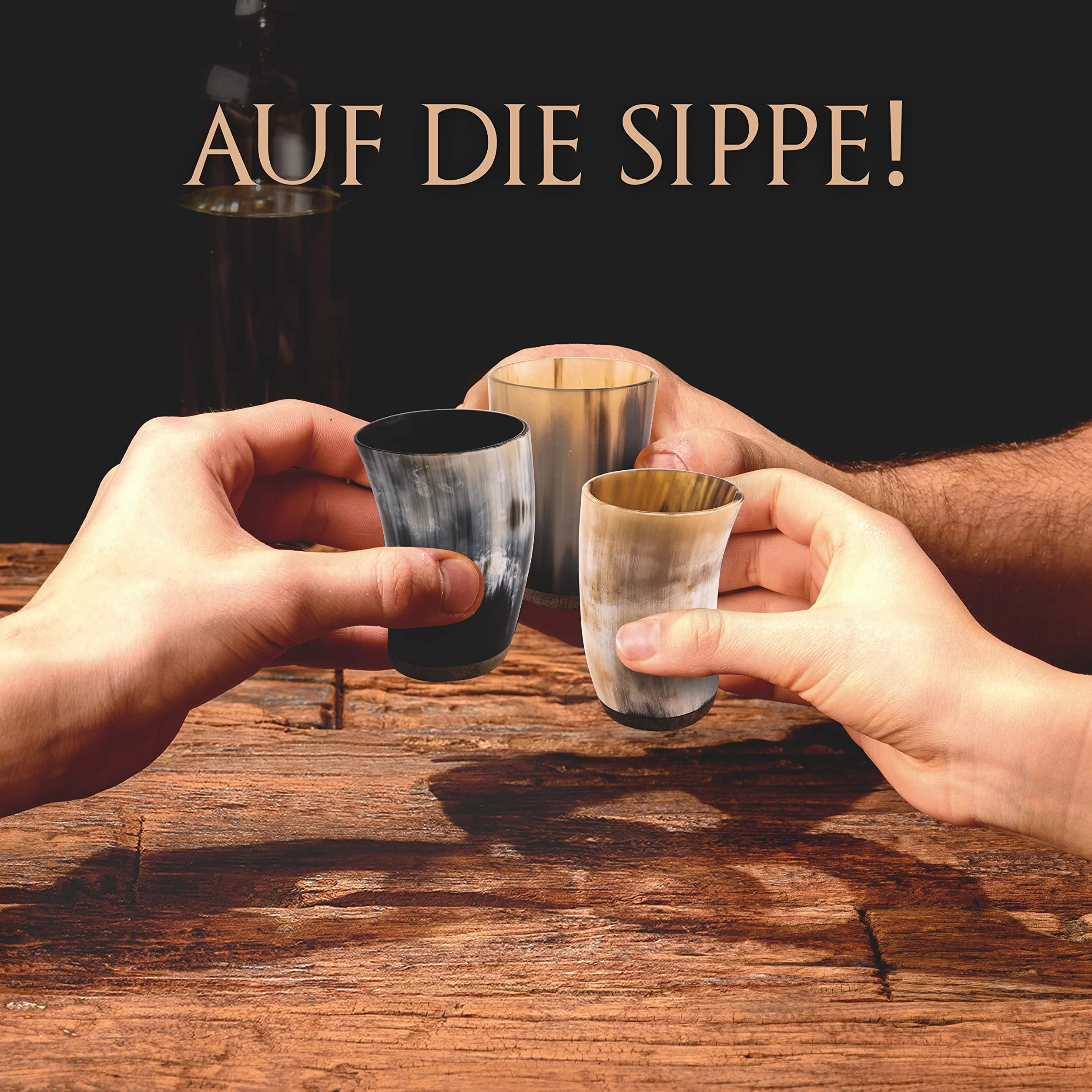VIKING CRAFT Dzbanek wikingów z rogiem, 600 ml, Odyn i 2 szklanki, średniowieczna dekoracja, LARP, miski