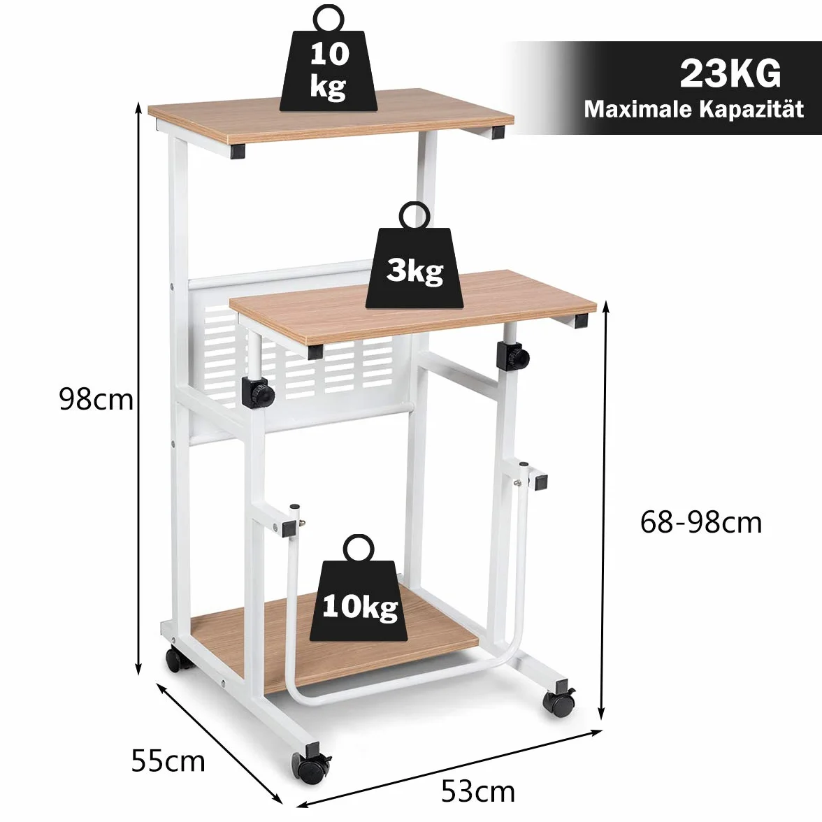 COSTWAY 2 w 1 stolik do laptopa i biurko z kółkami, z regulacją wysokości, stolik pod komputer, stojący stolik pod komputer do domu i biura