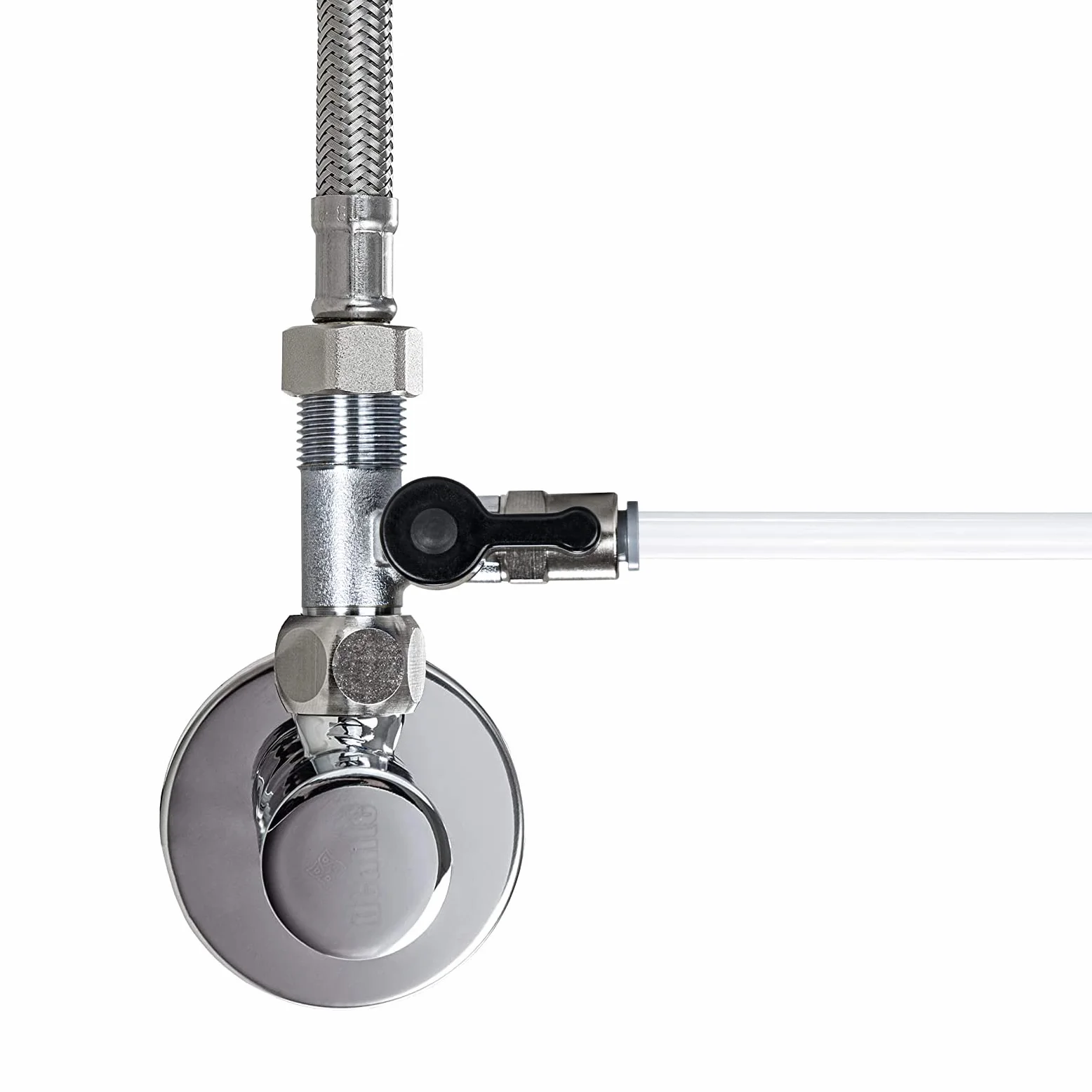 Adapter T-Stück do zaworu odcinającego 3/8 AG x 1/4 QC x 3/8 UM do filtrów wodnych, odwróconej osmozy, lodówek Side-by-Side