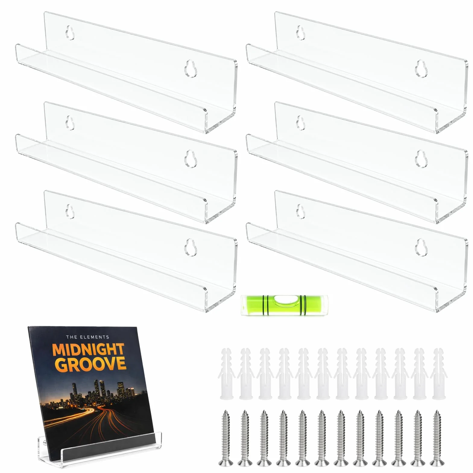 6 sztuk płyt gramofonowych, uchwyt ścienny wymiary 30,5 x 4,3 x 4,3 cm, winylowy uchwyt ścienny, winylowy uchwyt ścienny na wyświetlacz CD w biurze i w domu