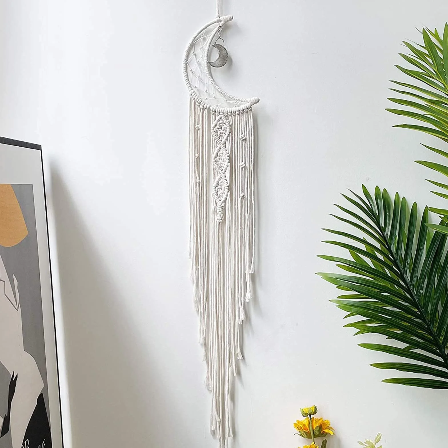 Łapacz snów księżycowych, łapacz snów, ręcznie robiona makrama, makrama, dekoracja ścienna, boho, dekoracja sypialni, prezent dla nastolatek - beżowy