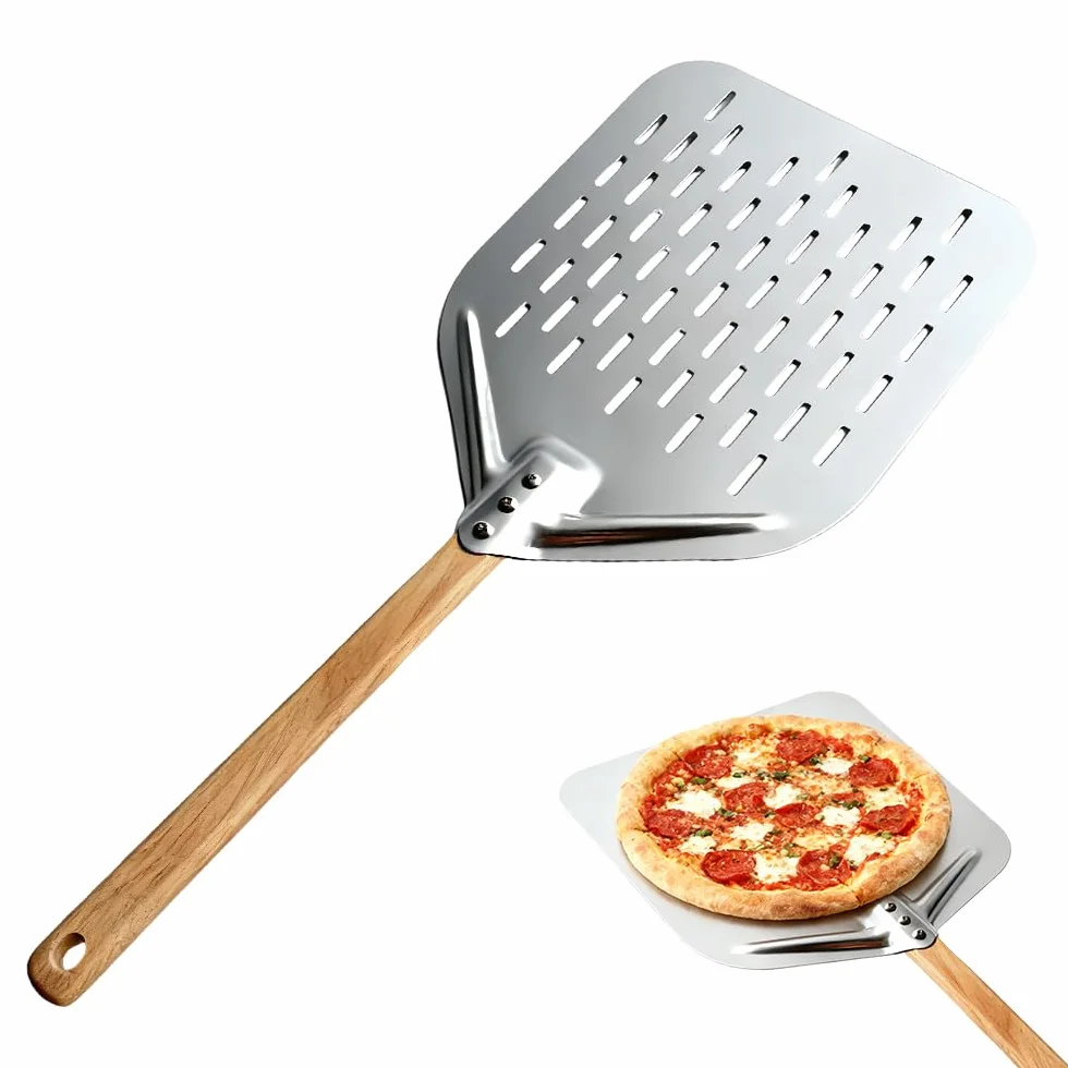 Łopata do pizzy, 40 x 30 cm, 12 cali, aluminiowa łopata do pizzy z dużą powierzchnią i zdejmowanym uchwytem, dla profesjonalistów i amatorów, srebrna