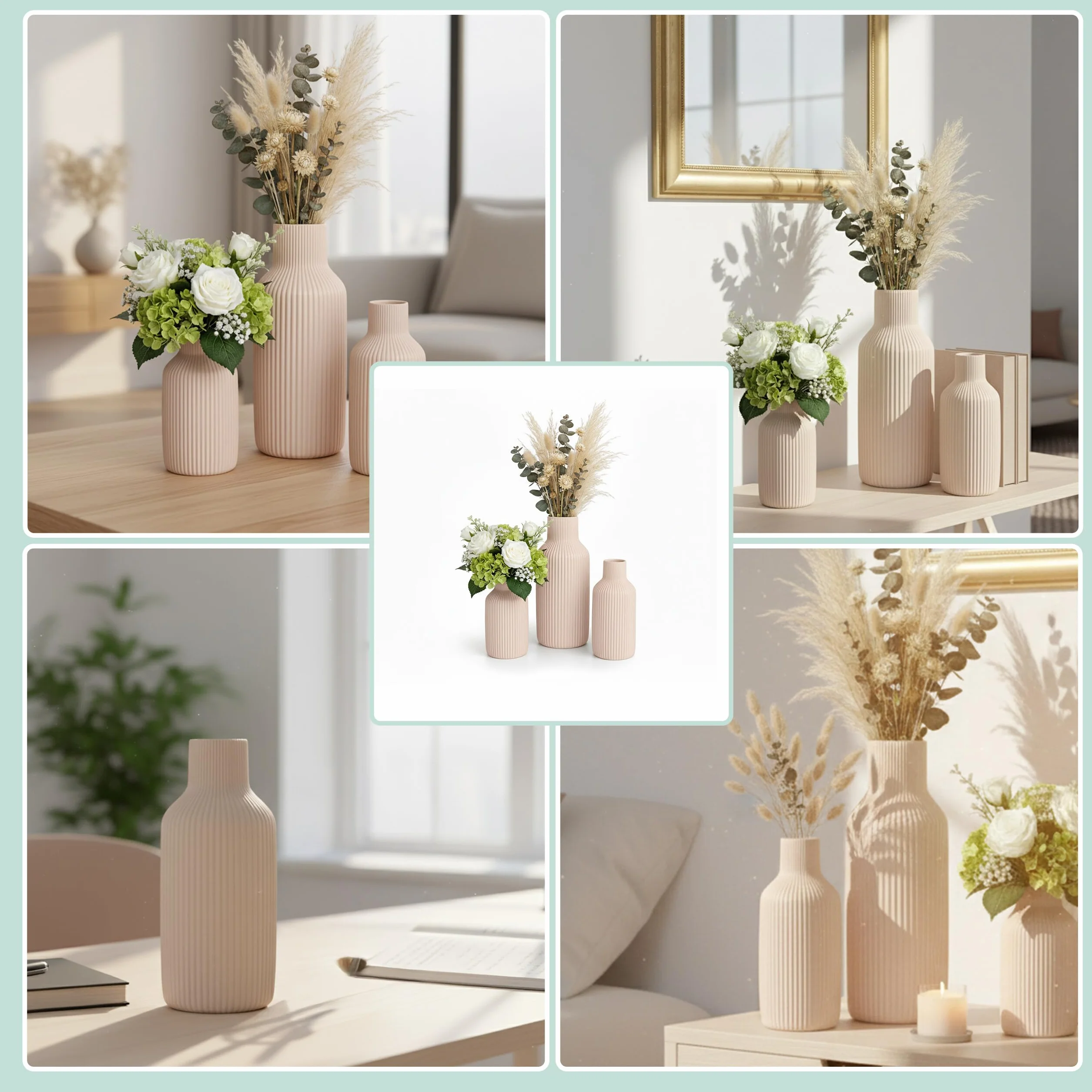 Relaxdays Zestaw 3 wazonów, wazony na kwiaty, 3 rozmiary, świeże i suszone kwiaty, dekoracja ceramiczna, dekoracja stołu, biały