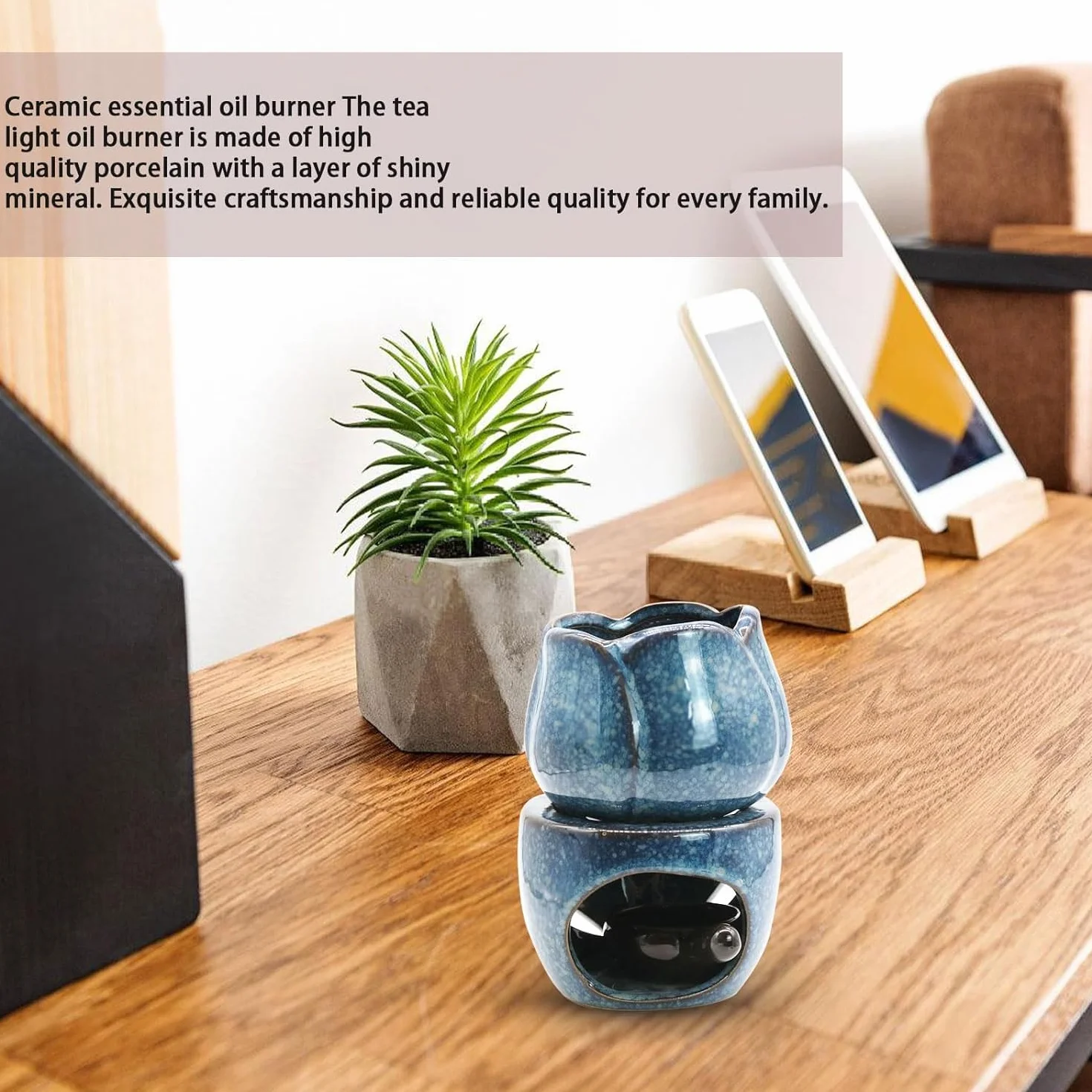 Duftlampe für Ätherische Öle Teelicht Aroma Kerzenhalter Ölbrenner Wachsbrenner Palnik olejków eterycznych wyjmowany palnik do aromaterapii, niebieski ceramiczny palnik z uchwytem na wosk, palnik