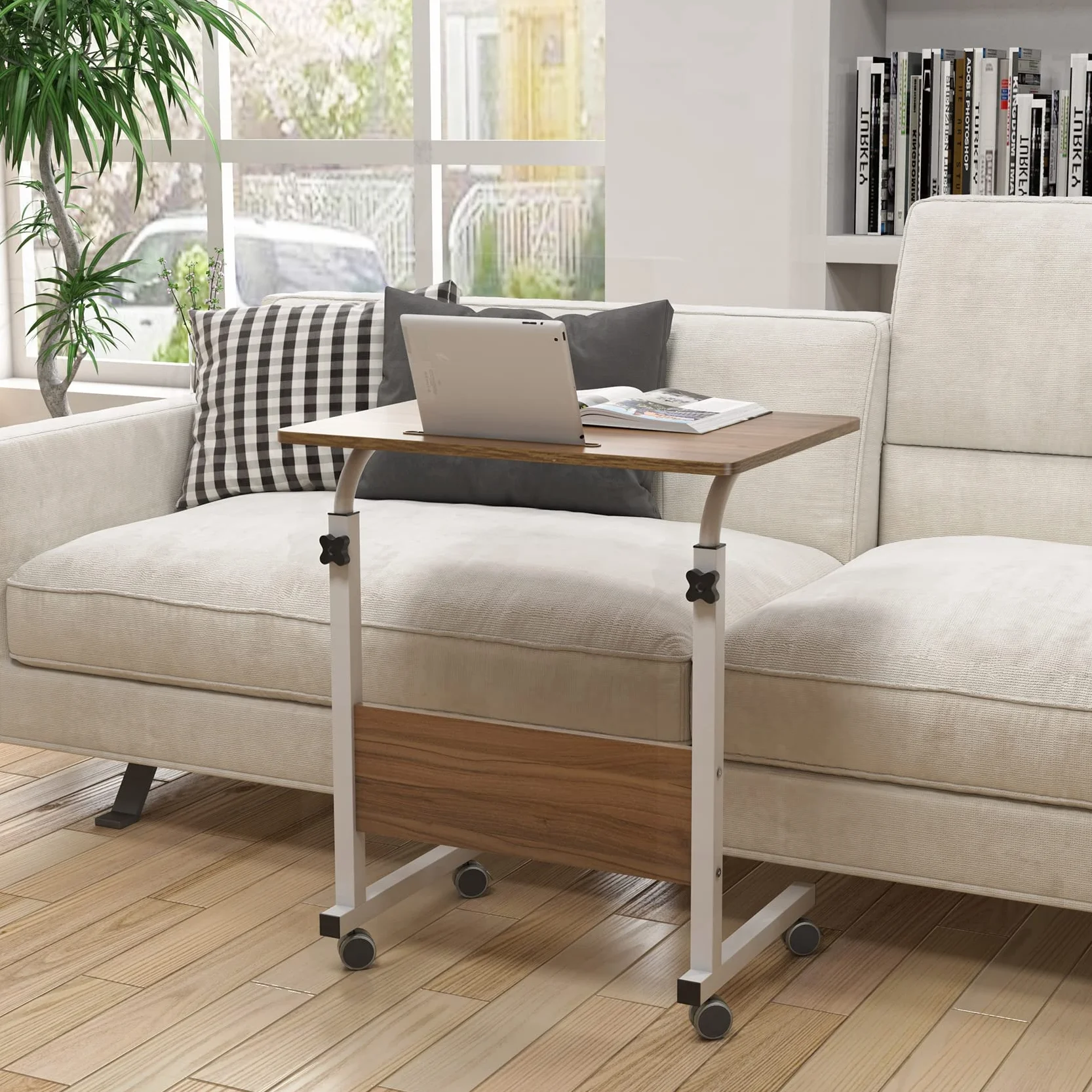 sogesfurniture Stolik pod laptopa z regulacją wysokości, komputer z miejscem na tablet, 60 x 40 cm, pielęgnacji, pomocniczy na kółkach, dąb 05#3-60OK