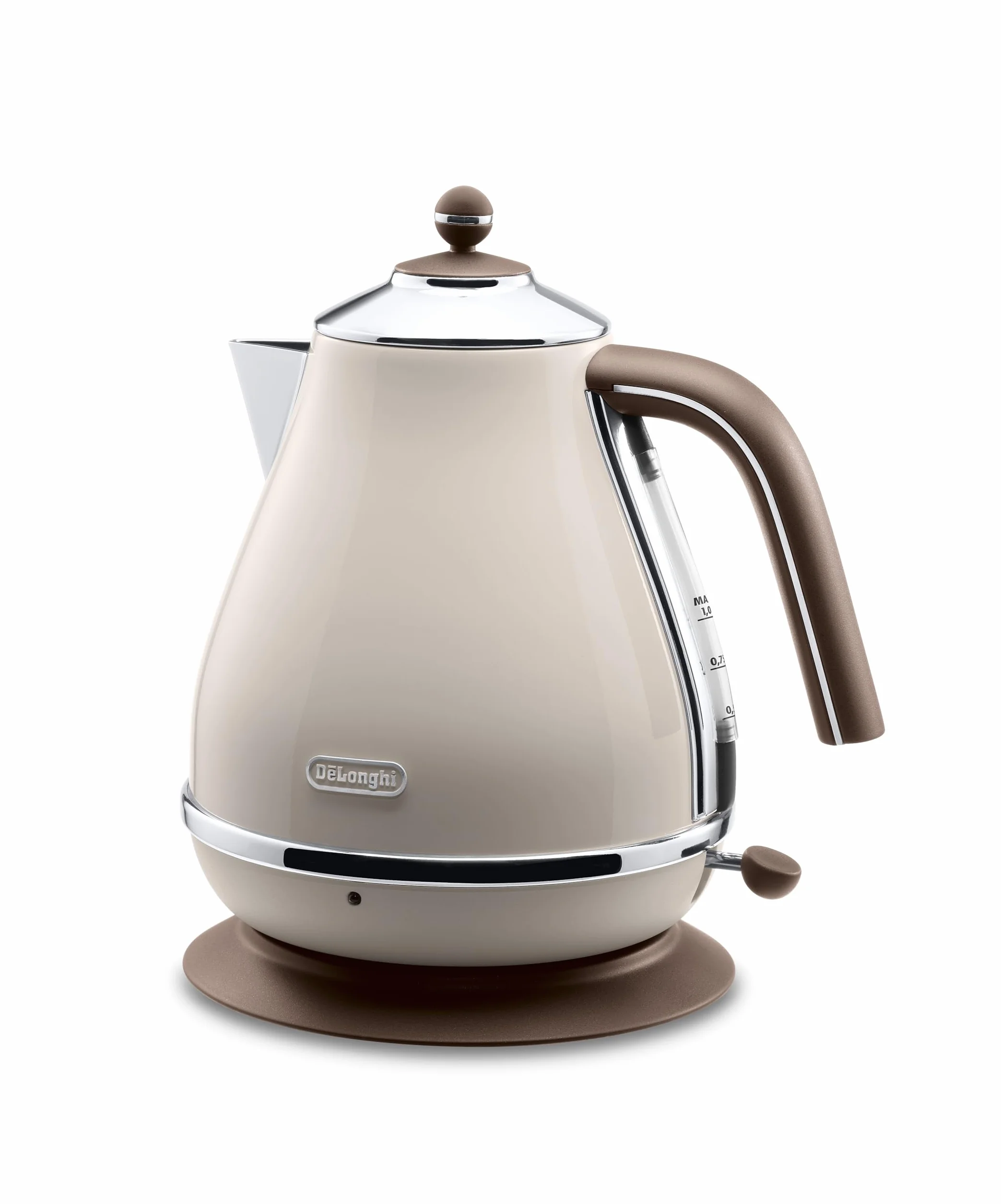 De'Longhi Czajnik elektryczny Icona Vintage KBOV2001.BG - 1,7 l ze wskaźnikiem poziomu wody i podstawą 360°, stal szlachetna w eleganckim stylu retro z chromowanymi detalami, beżowy