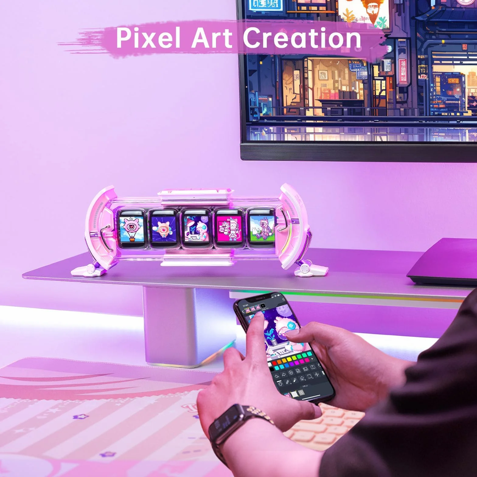 Divoom Times Gate WiFi Pixel Art Display - RGB LED Smart zegar cyfrowy ze sterowaniem za pomocą aplikacji do pokoju zabaw, dekoracji biura, kolorowy ekran o wysokiej rozdzielczości, możliwość