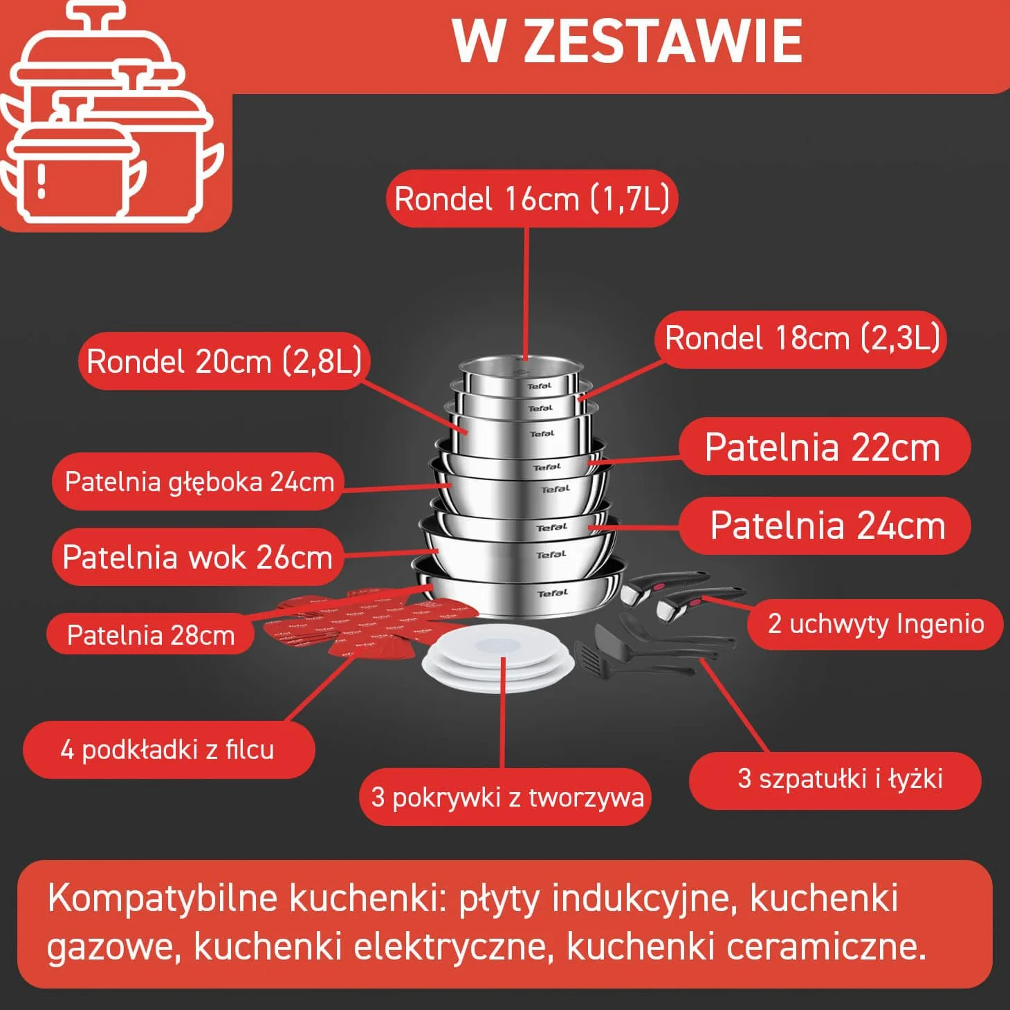 Tefal L897SK Emotion Zestaw garnków i patelni wszystkie rodzaje kuchenek, indukcja, srebrny, 20 elementów, odpinany uchwyt