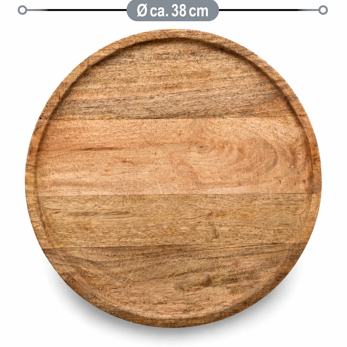 com-four® dekoracyjna taca drewniana okragla 38 cm – recznie wykonana z rantem – do swiec, dekoracji i przechowywania – do salonu (Okragly drewniany talerz XXL)