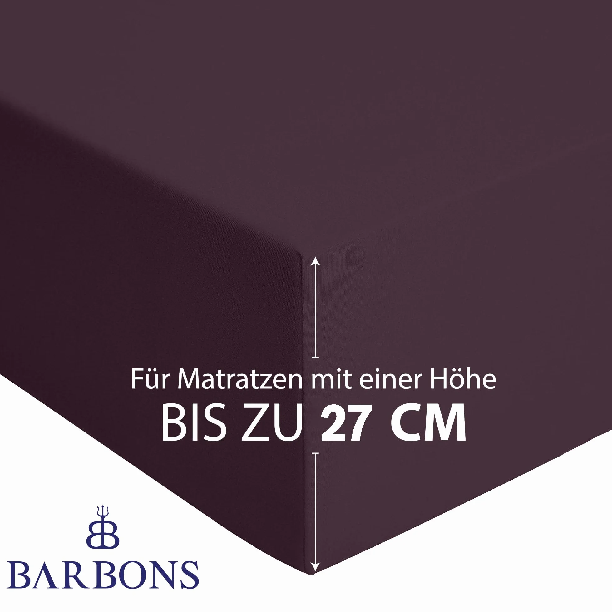 BARBONS Prześcieradło z gumką 90 x 200 cm 100% bawełna Jersey Oeko-TEX, wysokość materaca do 27 cm, bakłażan