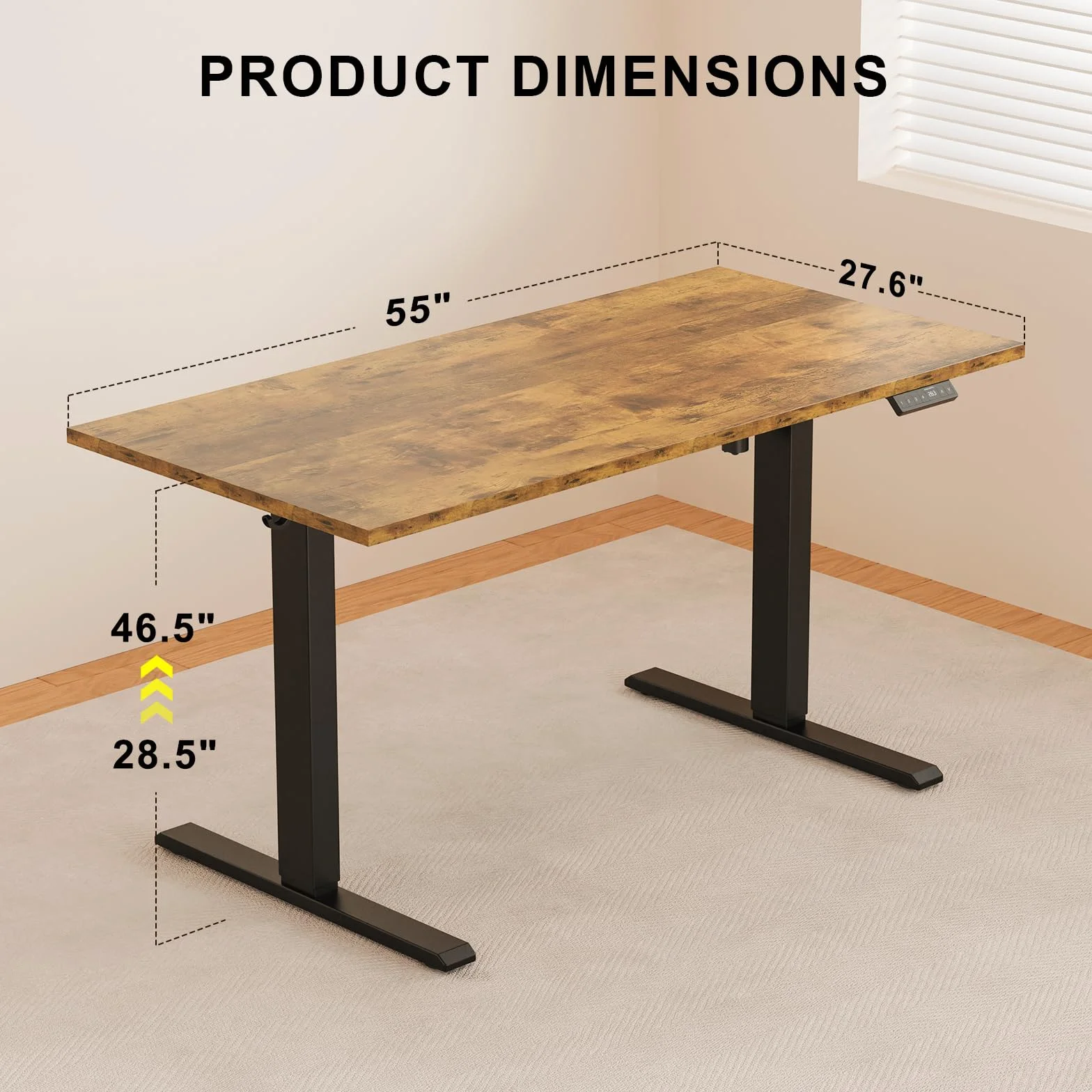 WALKINGDESK Biurko z elektryczną regulacją wysokości, 140x70 cm biurko elektryczne do pracy na stojąco i na siedząco, Jednoczęściowy blat stołu, Rustiek Bruin