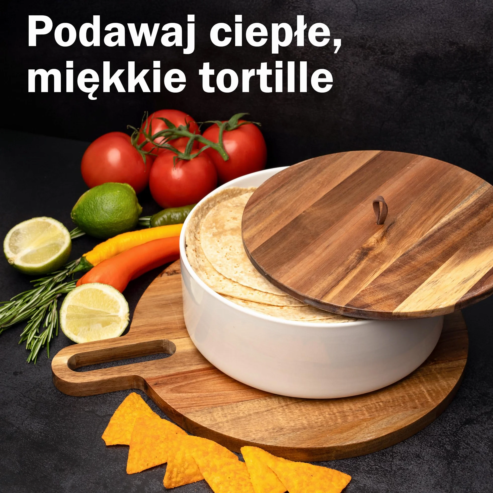 Tortillada – Podgrzewacz do tortilli ceramiczny z pokrywką 23,5 cm, podgrzewacz do chleba, naleśników, uchwyt na tortillę z pokrywką – Można używać w kuchence mikrofalowej