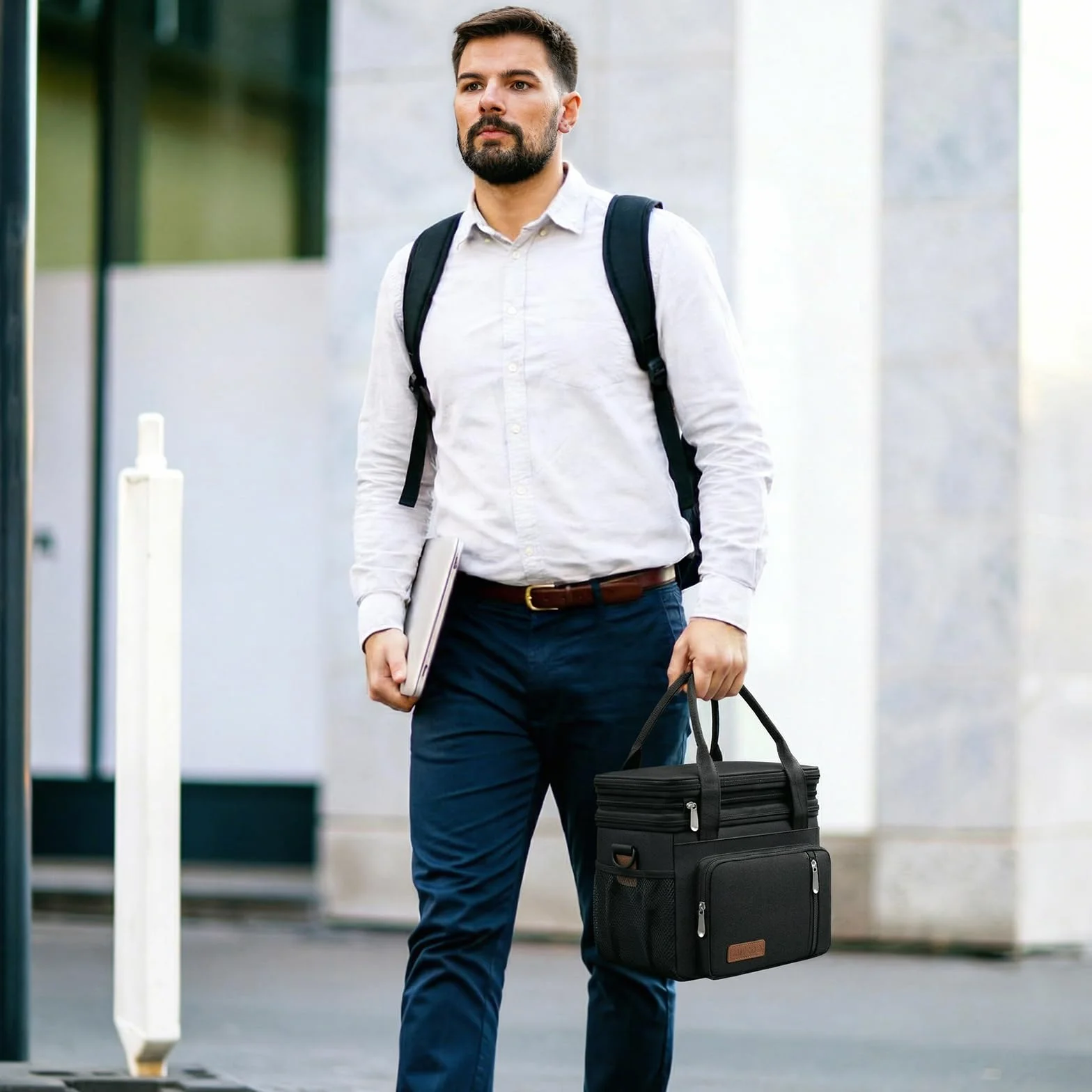 MIYCOO Wodoodporna izolowana torba na lunch 15 l dla mężczyzn i kobiet z odpinanym i regulowanym paskiem na ramię do pracy, podróży, piknika, na zakupy