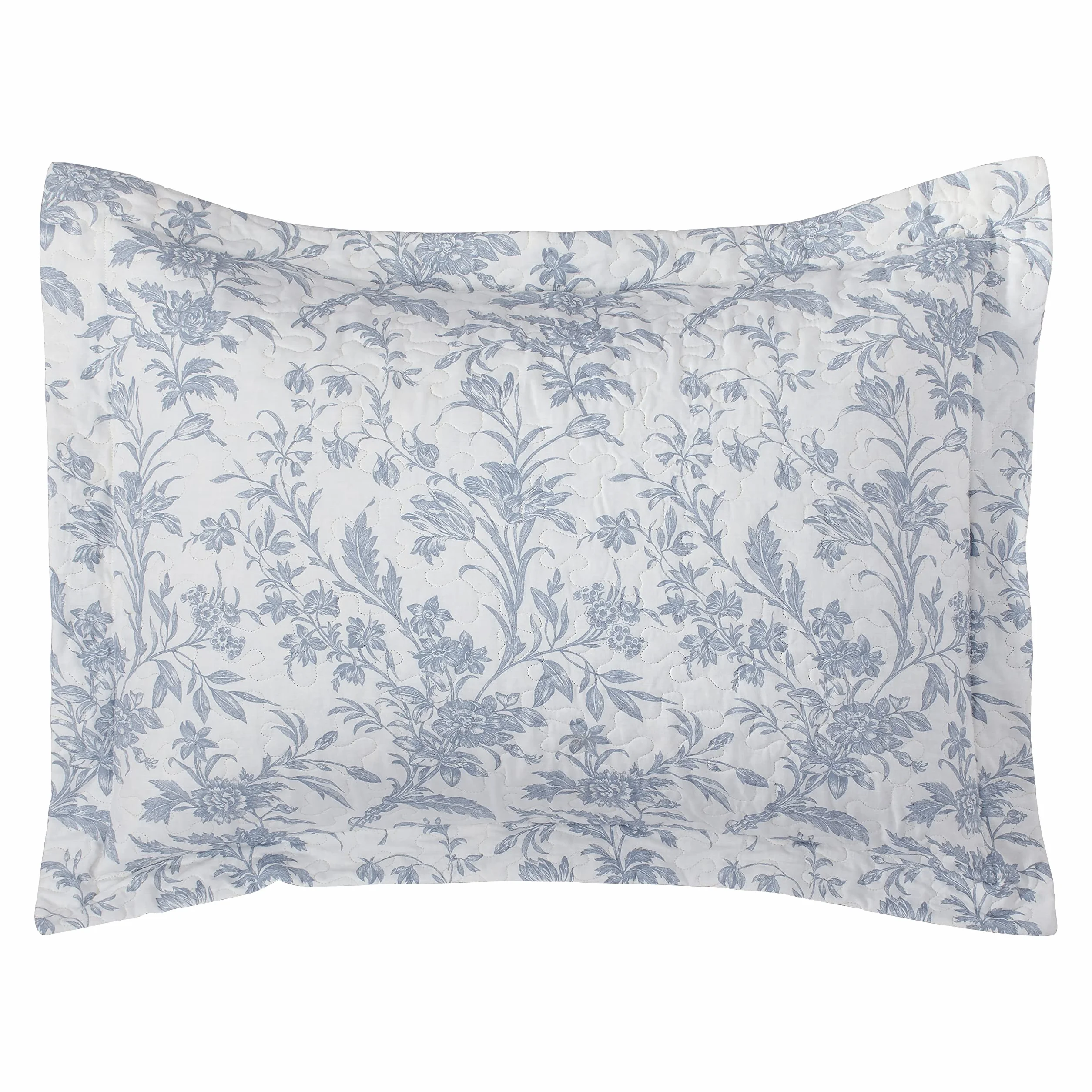 Laura Ashley Komplet pościeli z narzutą rozmiar King, bawełniany dwustronny zestaw pościeli z dodatkową poszewką na poduszkę, całoroczny wystrój domu, niebieski Amberley