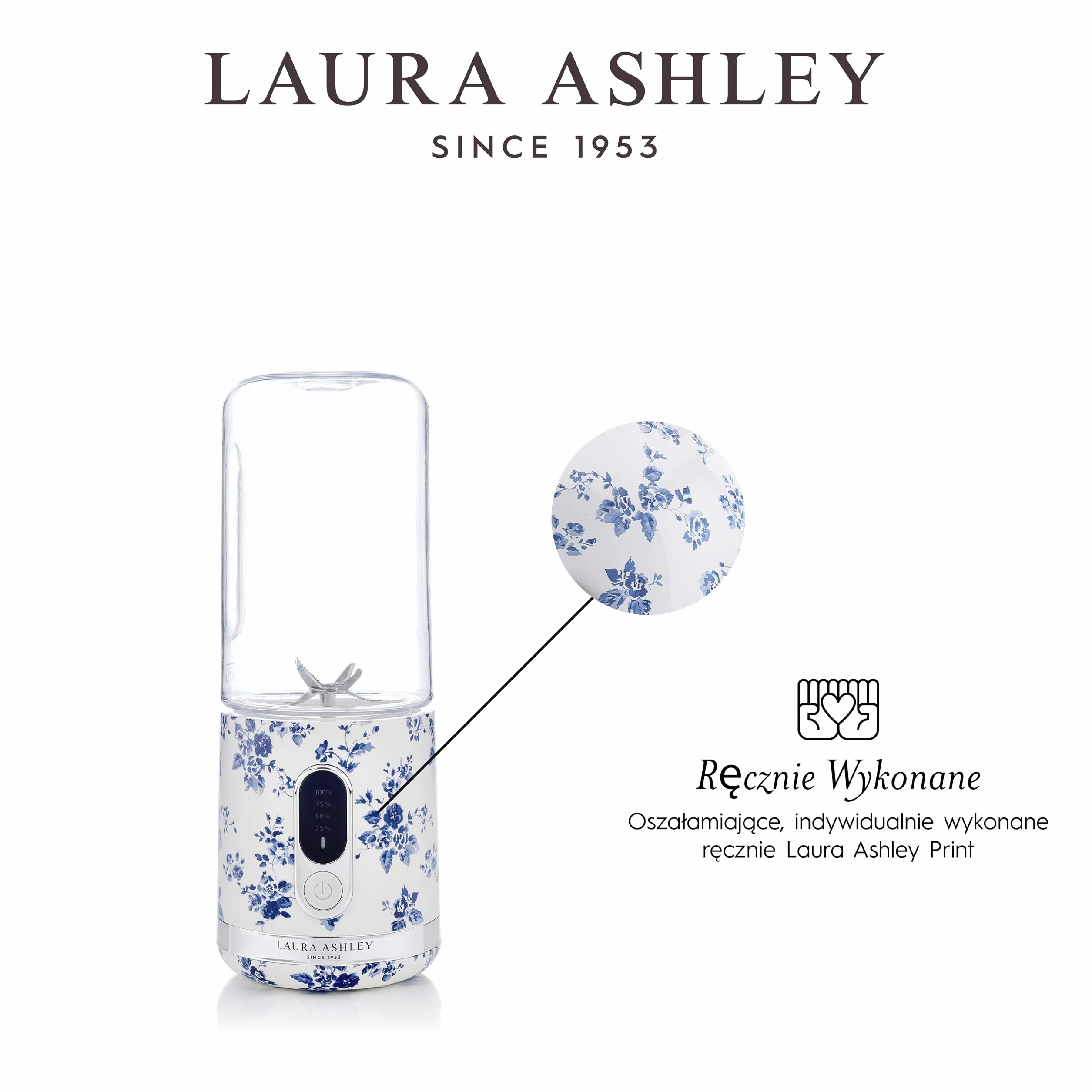 Laura Ashley China Rose Przenośny blender do smoothie 450 ml z butelką USB