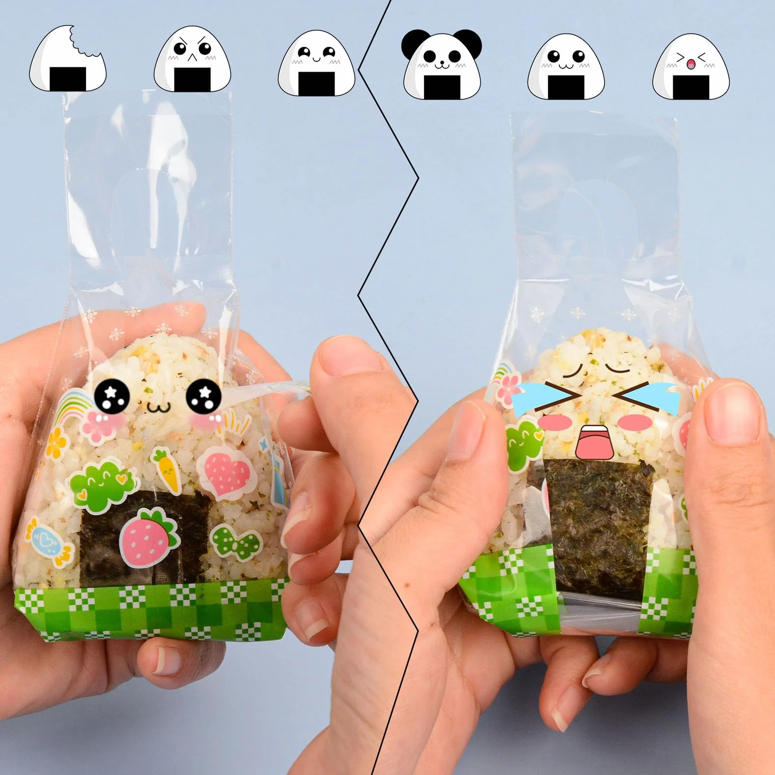 Zestaw form do ryżu, DIY Sushi Maker, 2 formy Onigiri + 100 jednorazowych opakowań i taśmy uszczelniające Onigiri