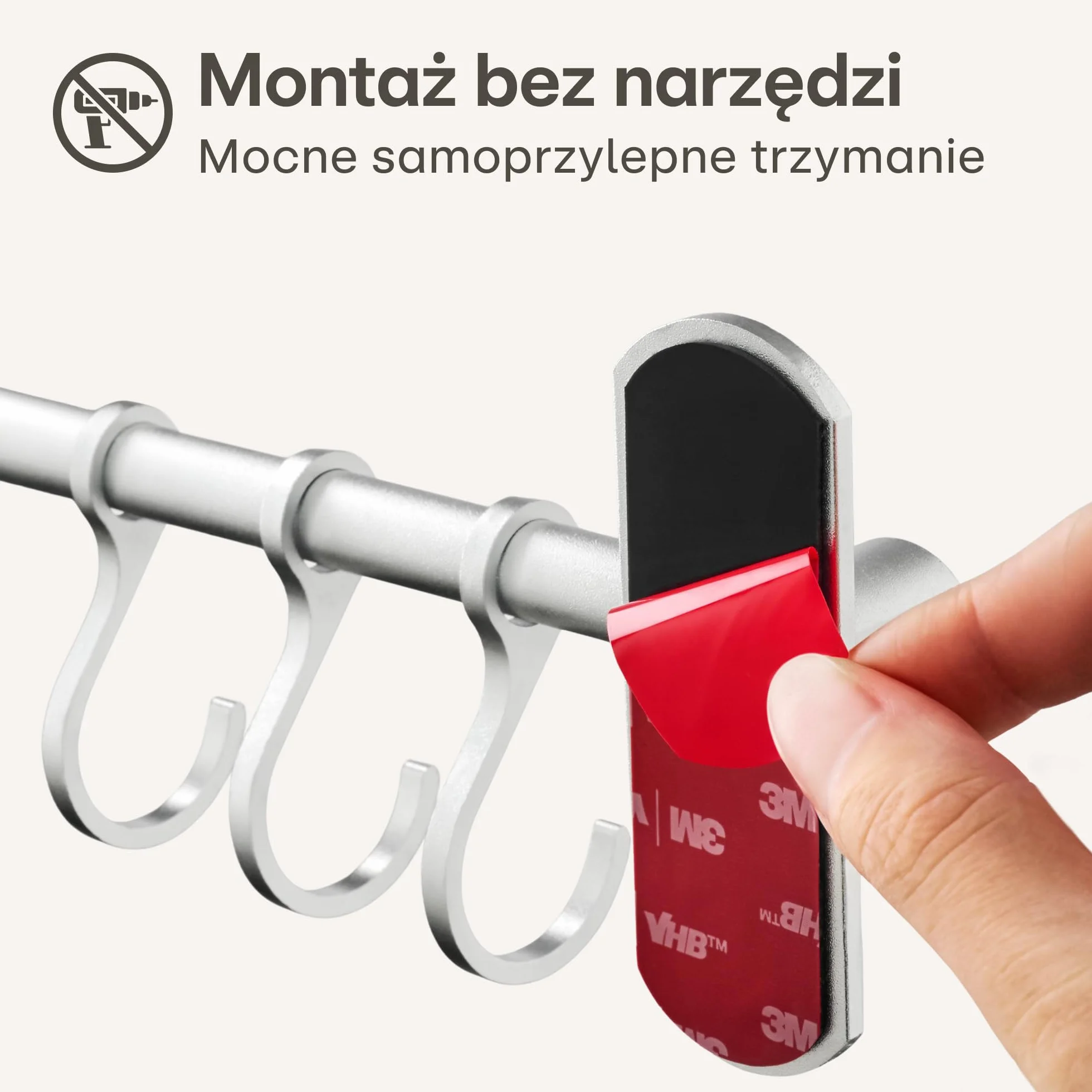 Listwa z haczykami na przybory kuchenne z 8 haczykami – bez wiercenia – samoprzylepna – 40 cm – regulowana