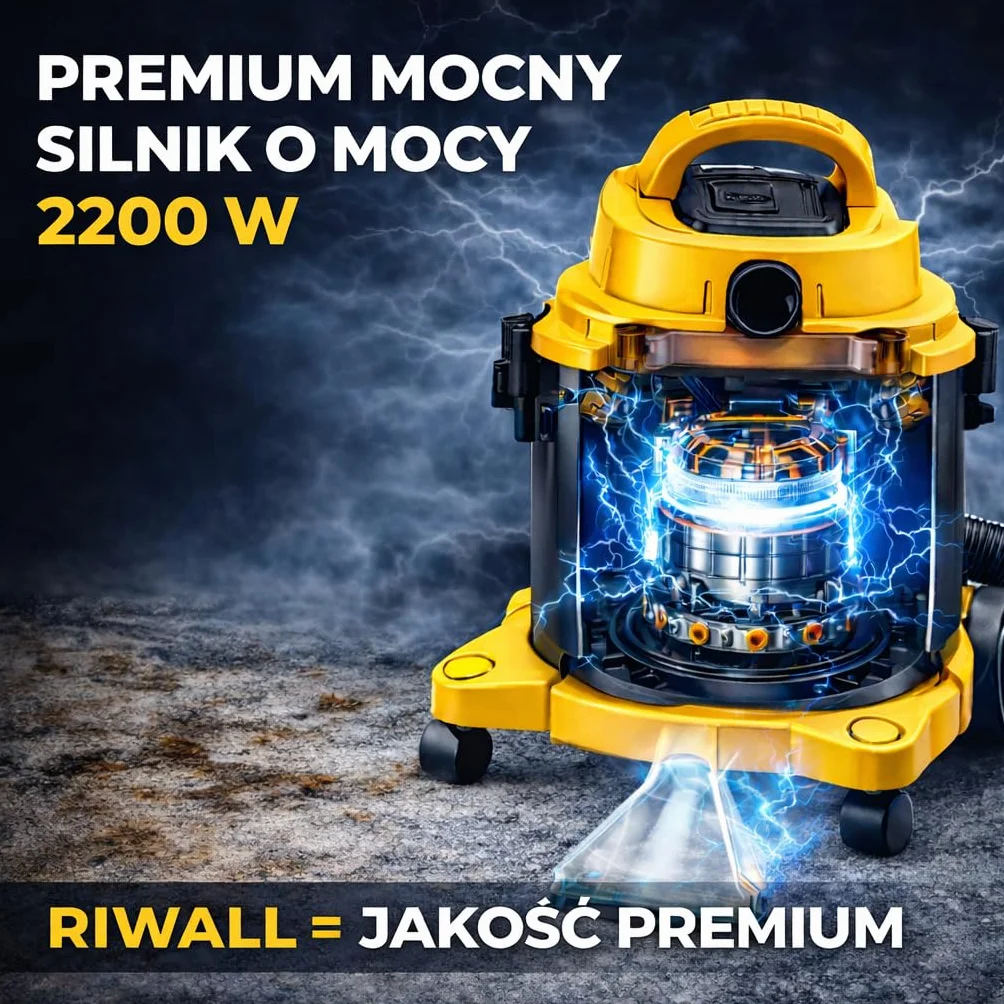 Riwall Pro ROP-01, Odkurzacz Piorący 4w1, 2200eW Moc Ssania, Zbiornik 20L/3.5L, Pranie Dywanów i Tapicerki, Sucho-Mokro z Nadmuchem, 1200W